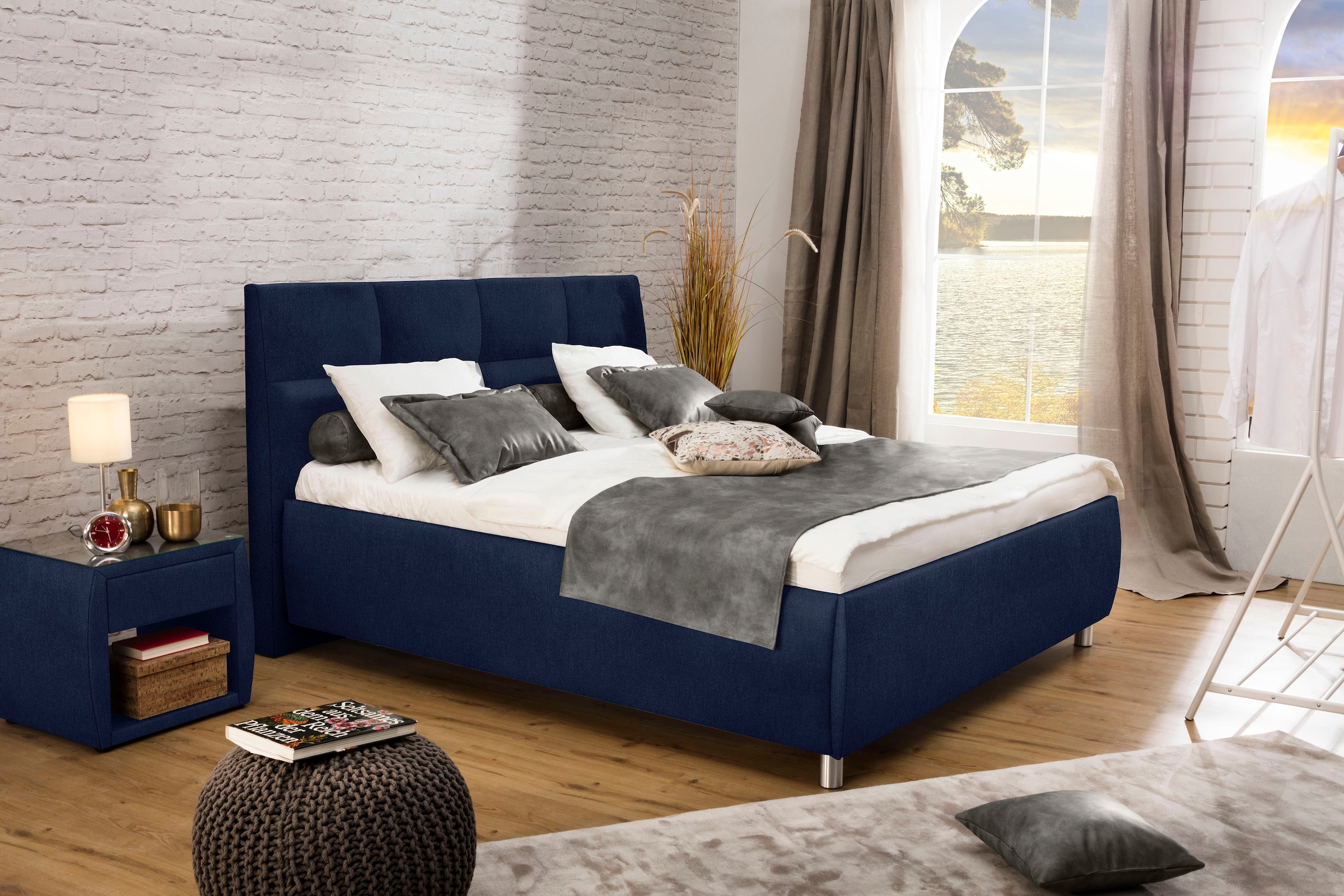 ALINA Nachttisch »Nadina« mit Glasplatte dunkelblau TCM 96