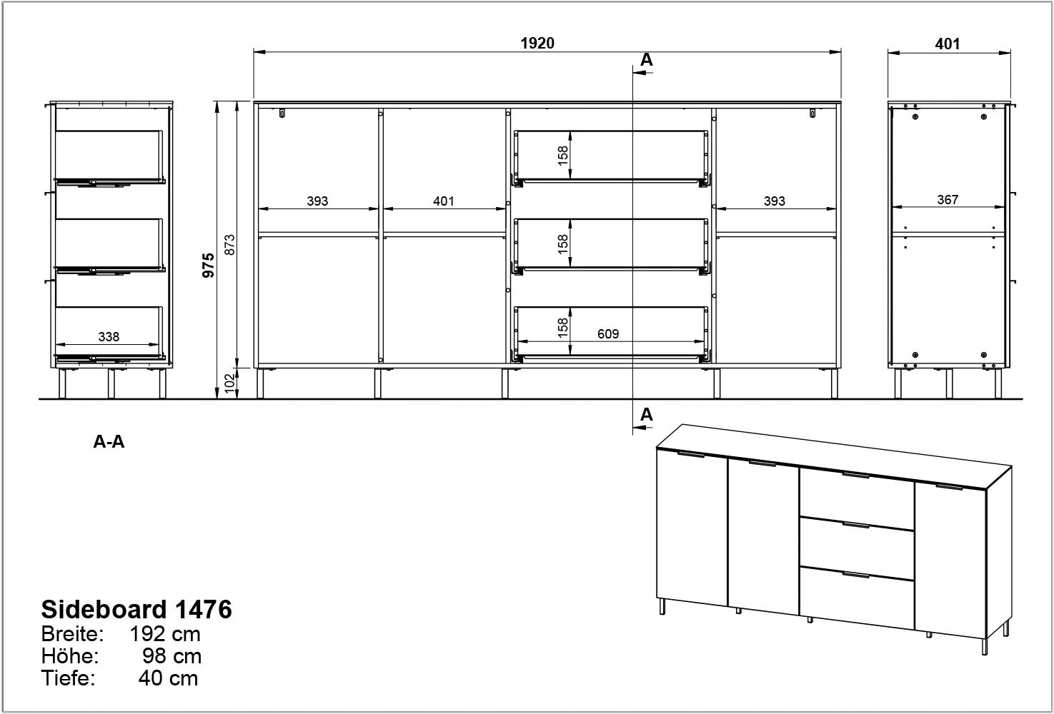 GERMANIA Sideboard »California«, Breite 192 cm