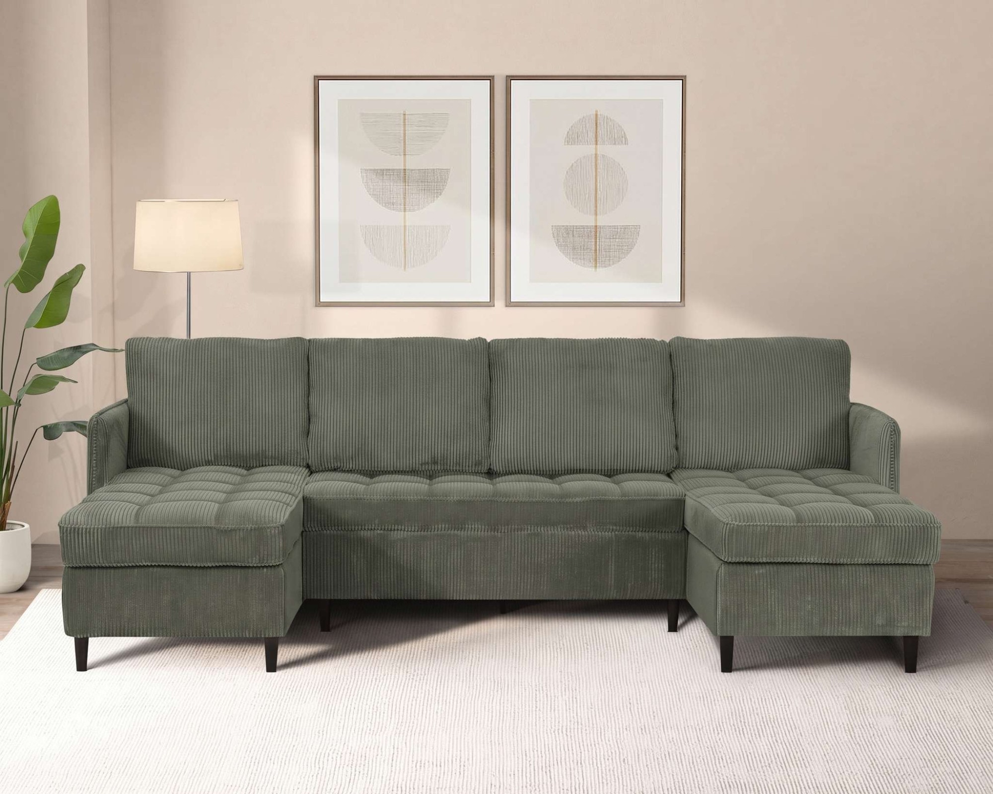 Dorel Home Wohnlandschaft »LINDHUS, Cord, Modulsofa, verschiedene Stellvarianten« Breite als U-Form (254cm) mit Verbindern fixierbar, Recamiere,Stauraum