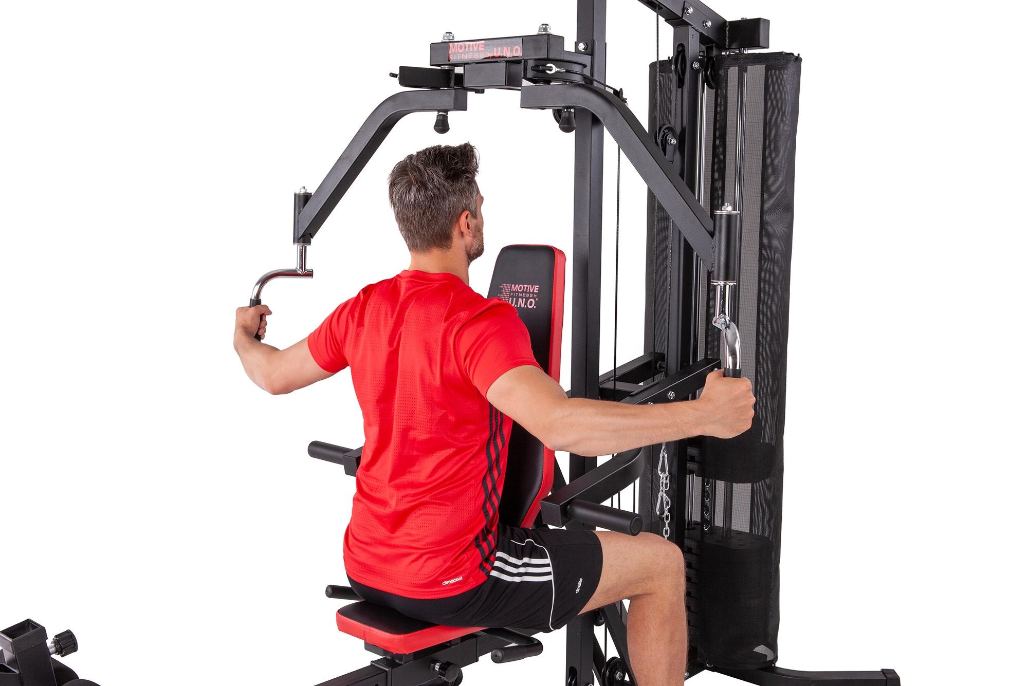 MOTIVE FITNESS by U.N.O. Kraftstation »Multi-Gym Competition«, 10 Gewichtsblöcke, (Butterflystange, Latzug, Ruderfunktion und mehr), multifunktionale Fitnessstation, max. Trainingsgewicht 45 kg