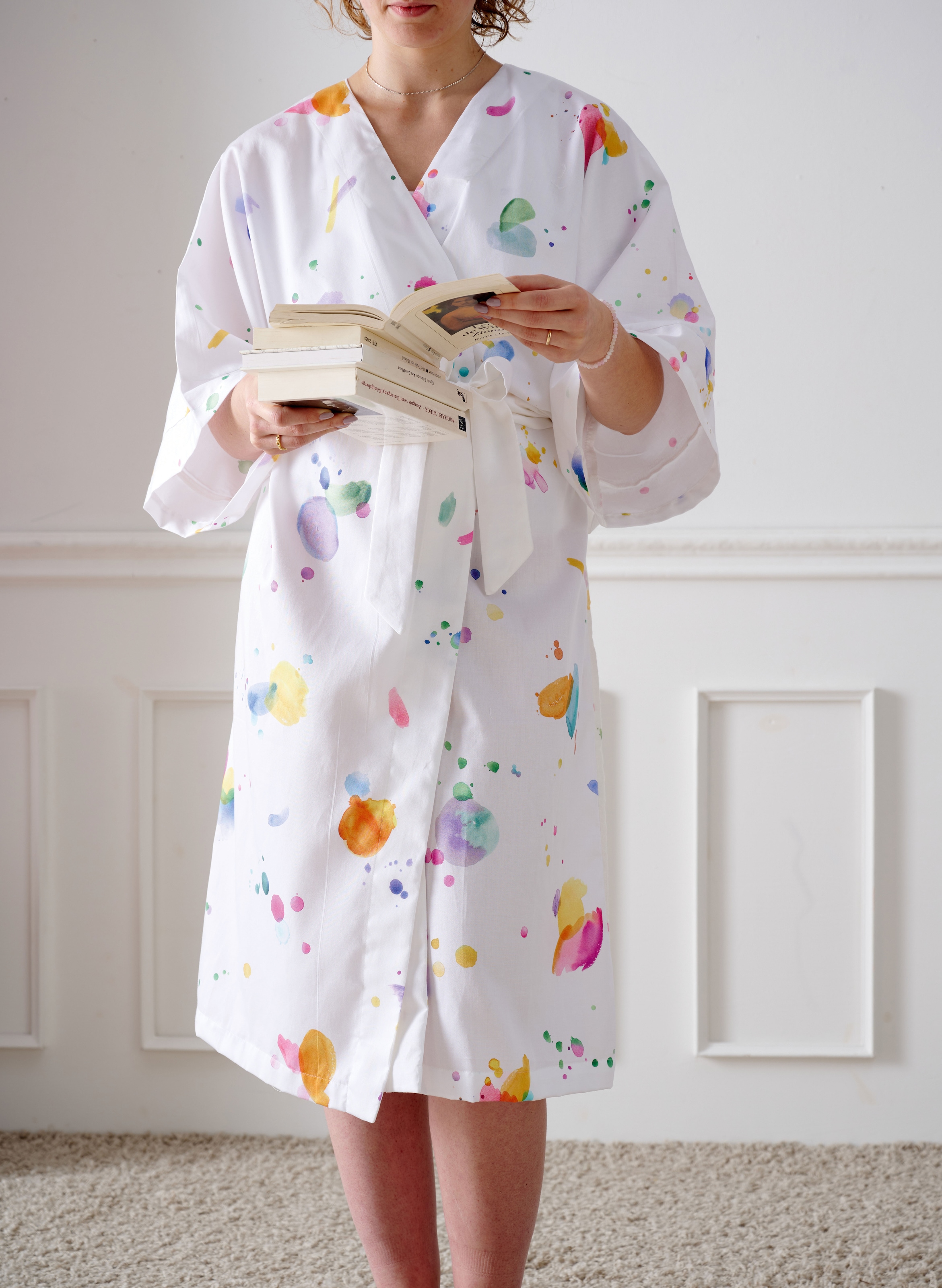 APELT Kimono »Kleks 120x105 col. 80« 2 Stk. Kimono mit Bindeband Größe120x110, Baumwoll-Satin, Digitaldruck