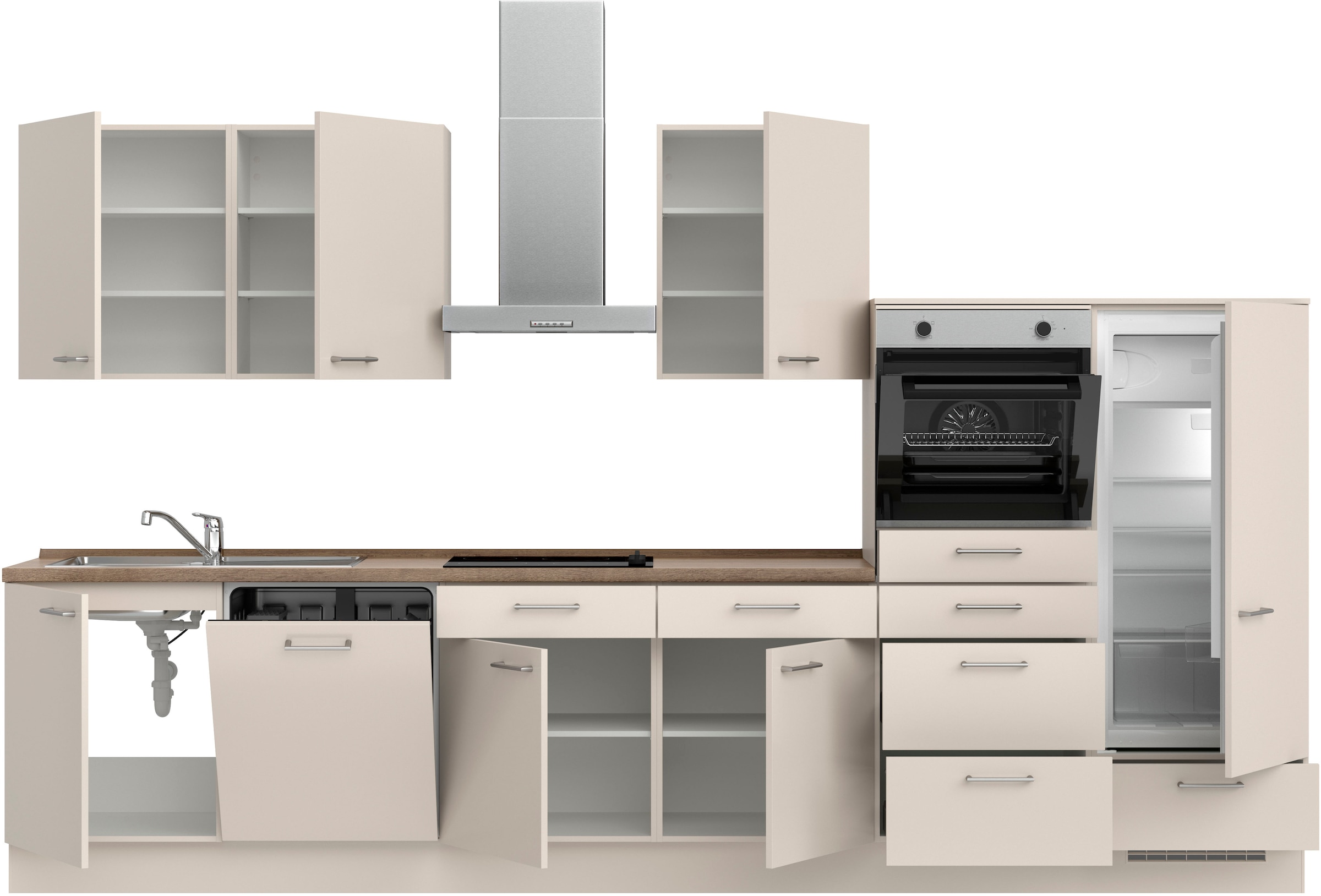 nobilia® Küchenzeile »"Laser I", Ausrichtung wählbar, Breite 360 cm« vormontiert, wahlw. mit unterschiedlichen E-Geräten-Sets
