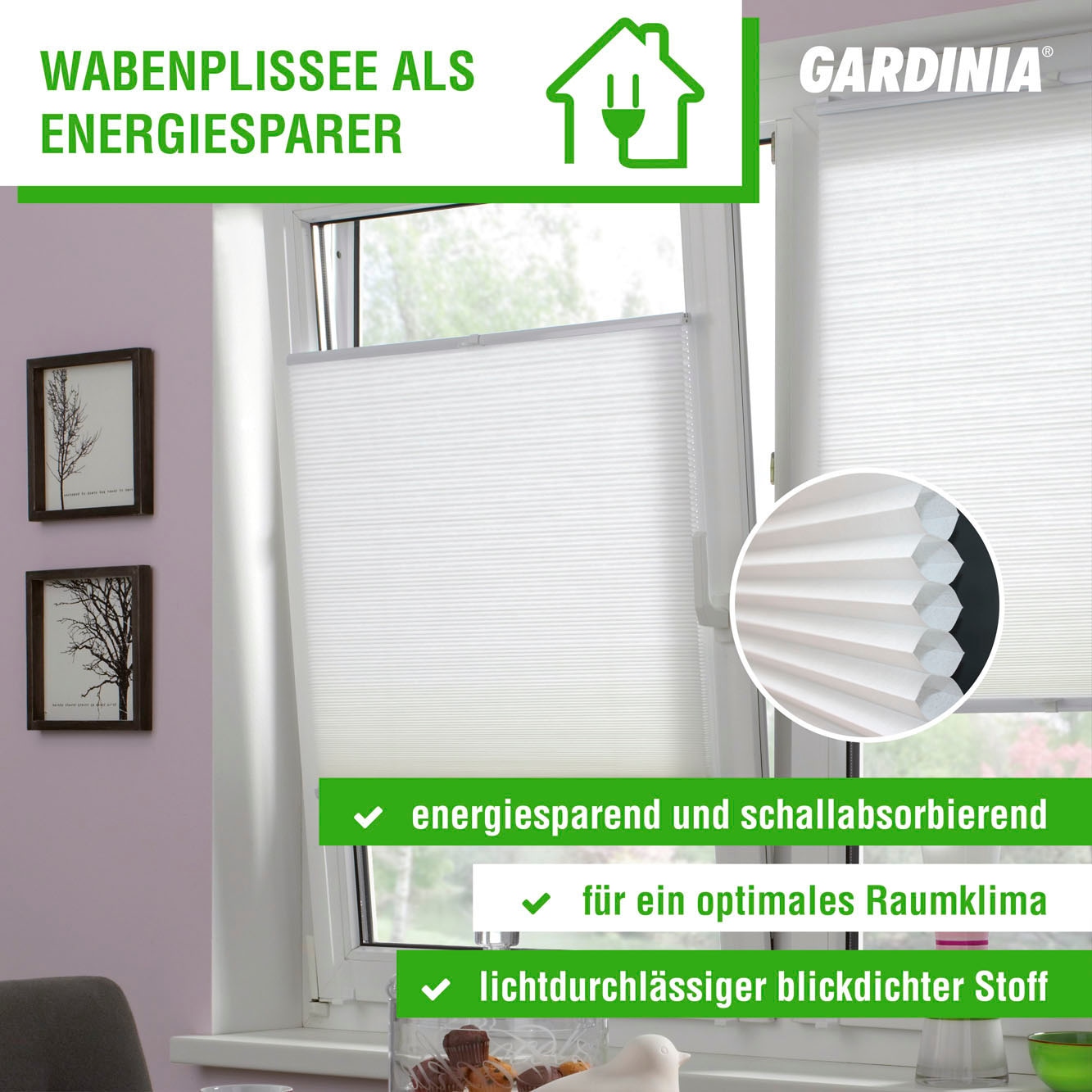 GARDINIA Wabenplissee »Wabenplissee Concept Tageslicht«, blickdicht, mit  Bohren, verspannt, Energiesparen bequem und schnell bestellen