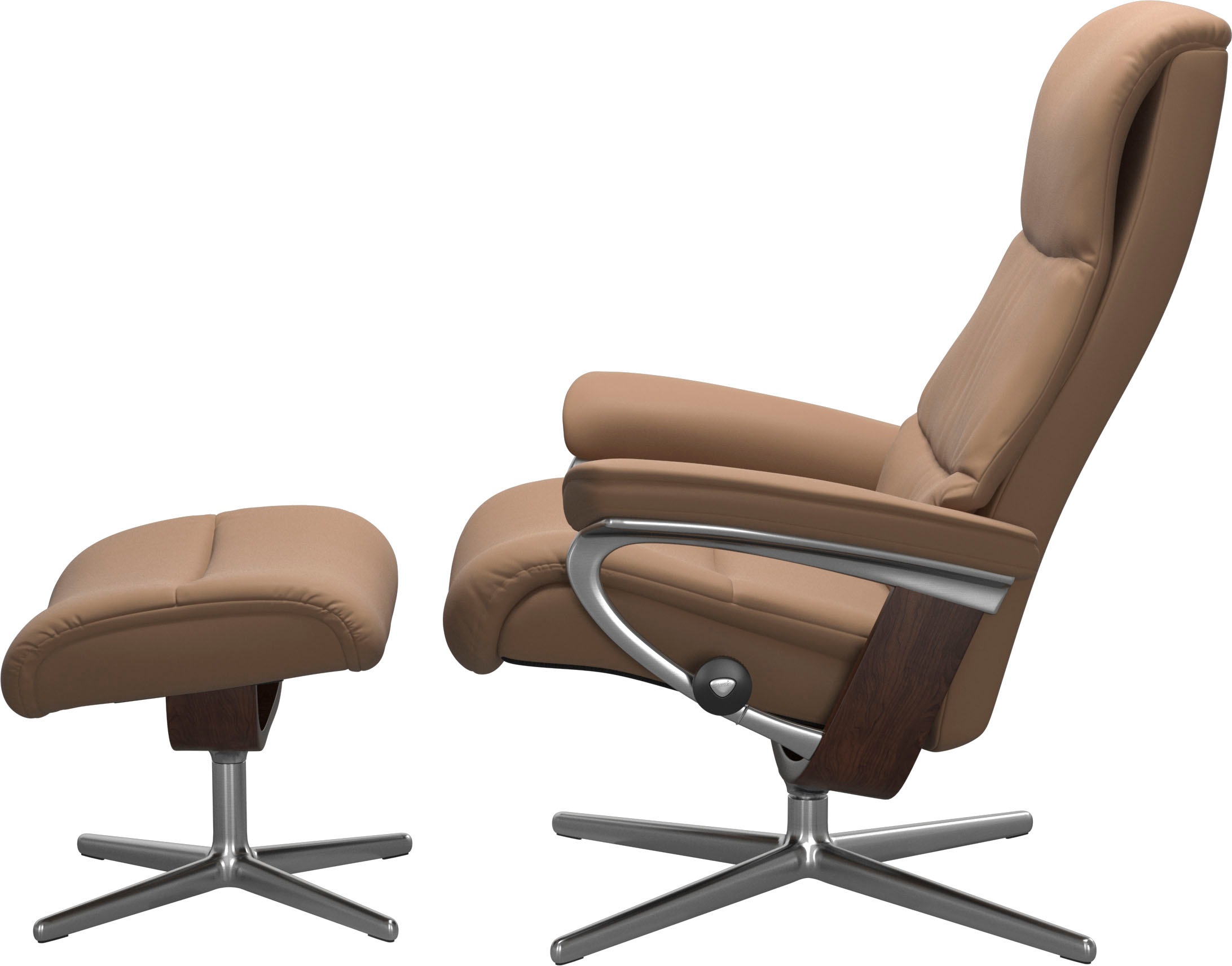 Stressless® Relaxsessel »View«, (Set, Relaxsessel mit Hocker), mit Hocker, mit Cross Base, Größe S, M & L, Holzakzent Braun