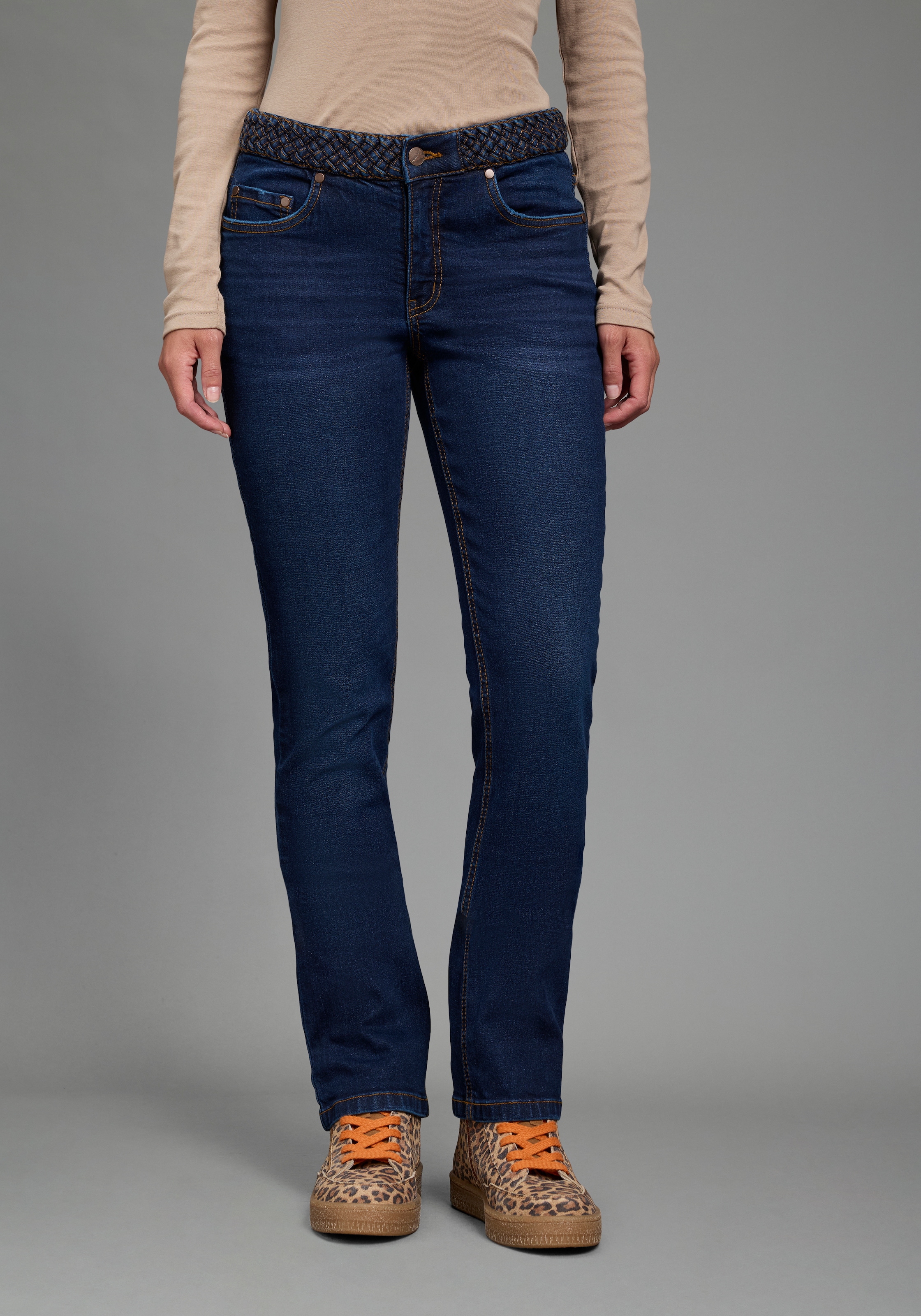 Arizona Gerade Jeans »mit Jeansgürteloptik« Straight-Fit, gerader Beinverlauf, normale Leibhöhe