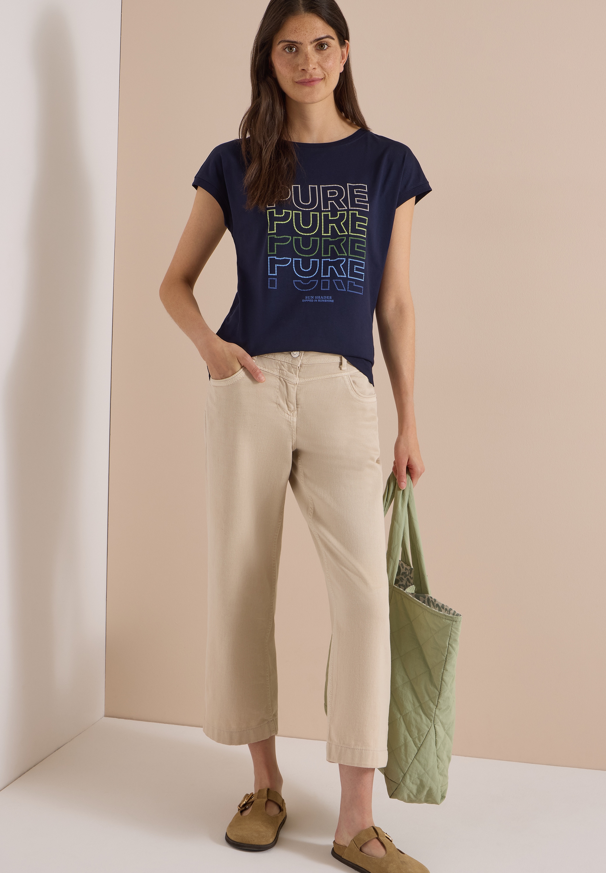 Cecil Kurzarmshirt Sommershirt mit Boat Neck und Frontprint