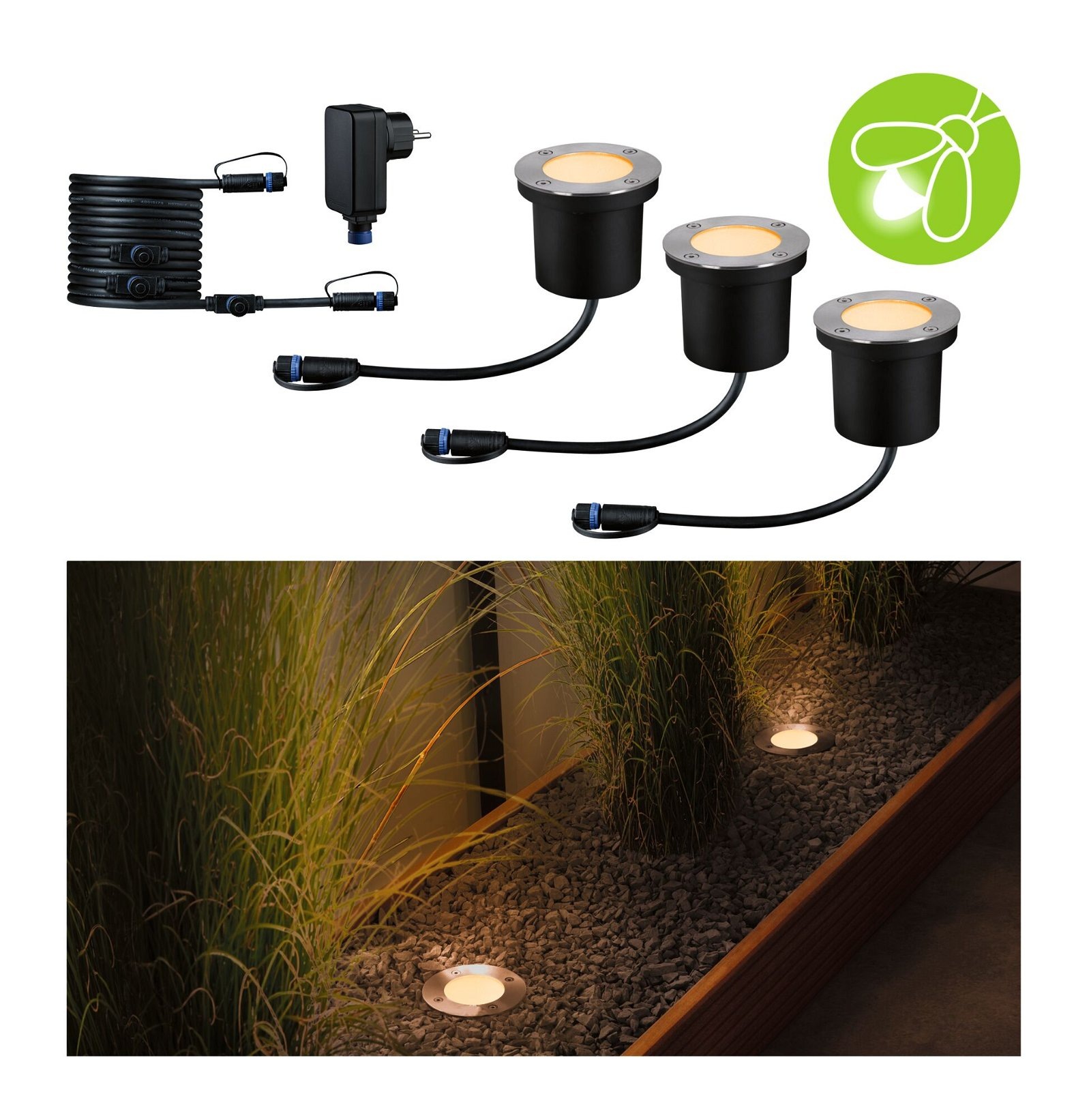 Paulmann LED Einbauleuchte »Plug & Shine Floor Basisset IP67 2200K 3x4,5W Anthrazit«, 3 flammig, Bodeneinbauleuchte, Insektenfreundlich