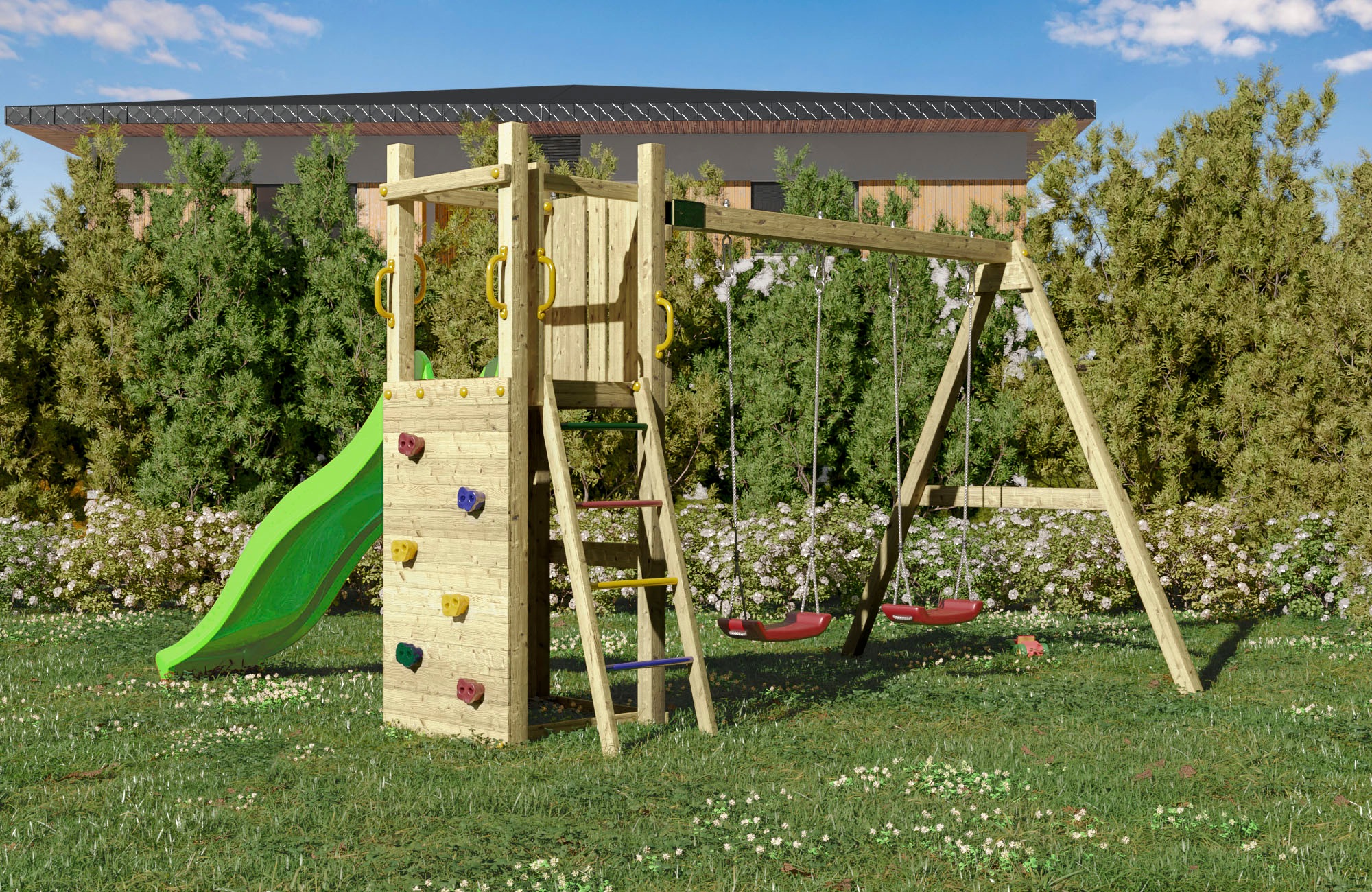 FUNGOO Spielturm »FUNNY3 mit Doppelschaukel«, mit Schaukel & Rutsche