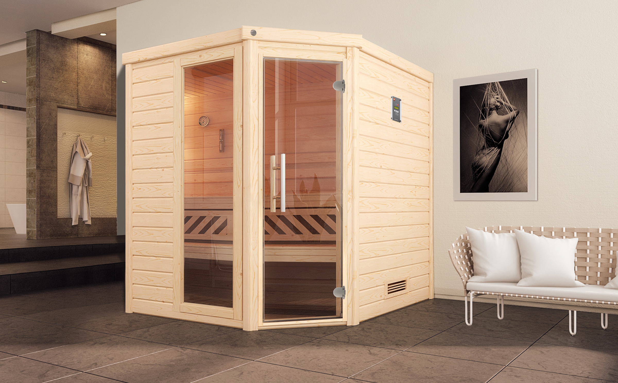 weka Sauna »Massivholzsauna TURKU 2«, Blockbohlen, Fensterelement, moderne günstig online kaufen