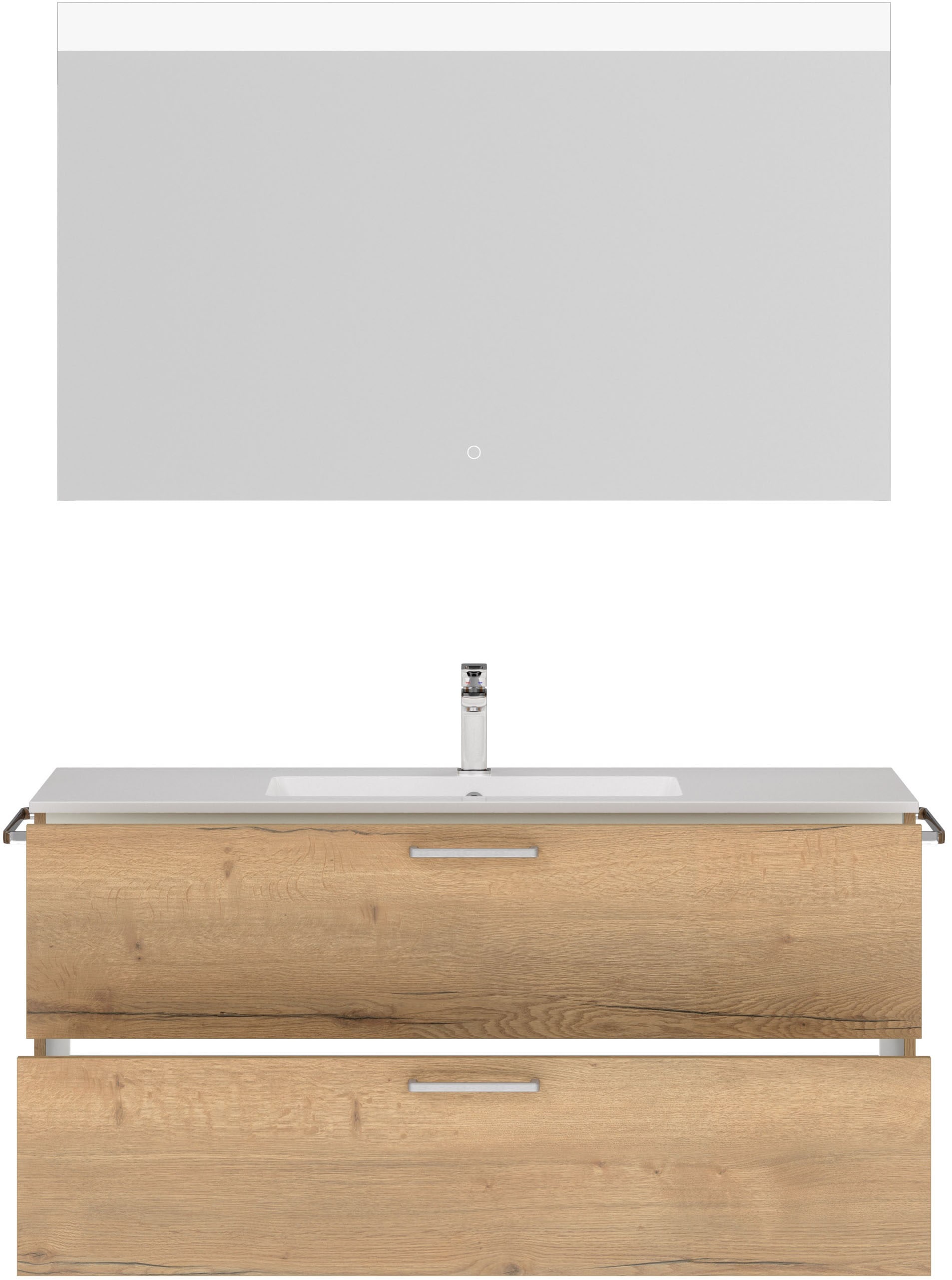 nobilia® Badmöbel-Set »Tolvina«, (2 St., vormontiert, mit Soft-Close), inkl. Spiegel mit Touch-Sensor, in vier Breiten