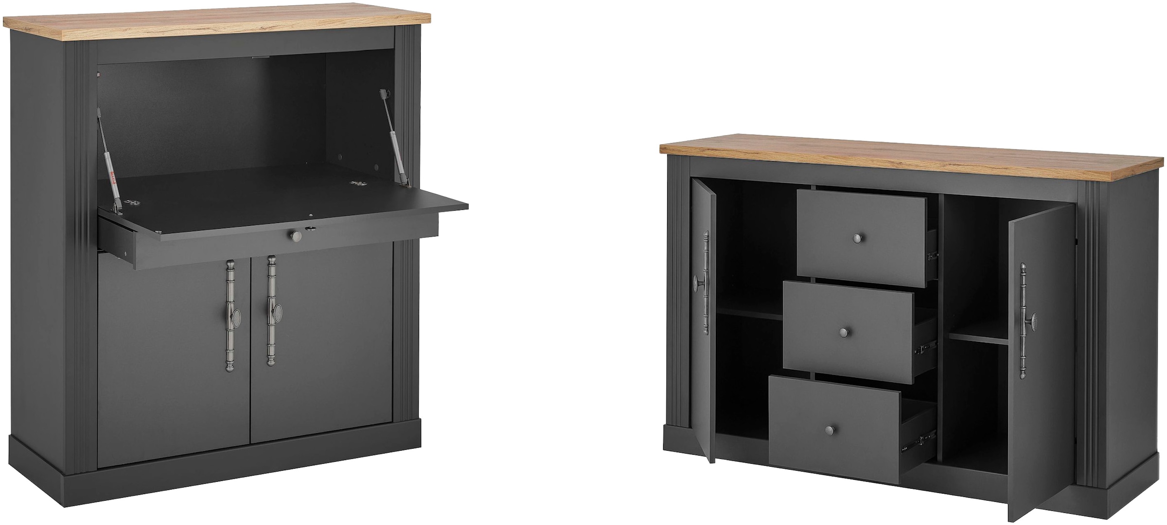 OTTO home Büromöbel-Set »Westminster, wohnliches Home-Office, Büro in zwei Farben verfügbar« Set, 2 tlg. enthält Sekretär und Sideboard im Landhausstil, mit Kabelkanal