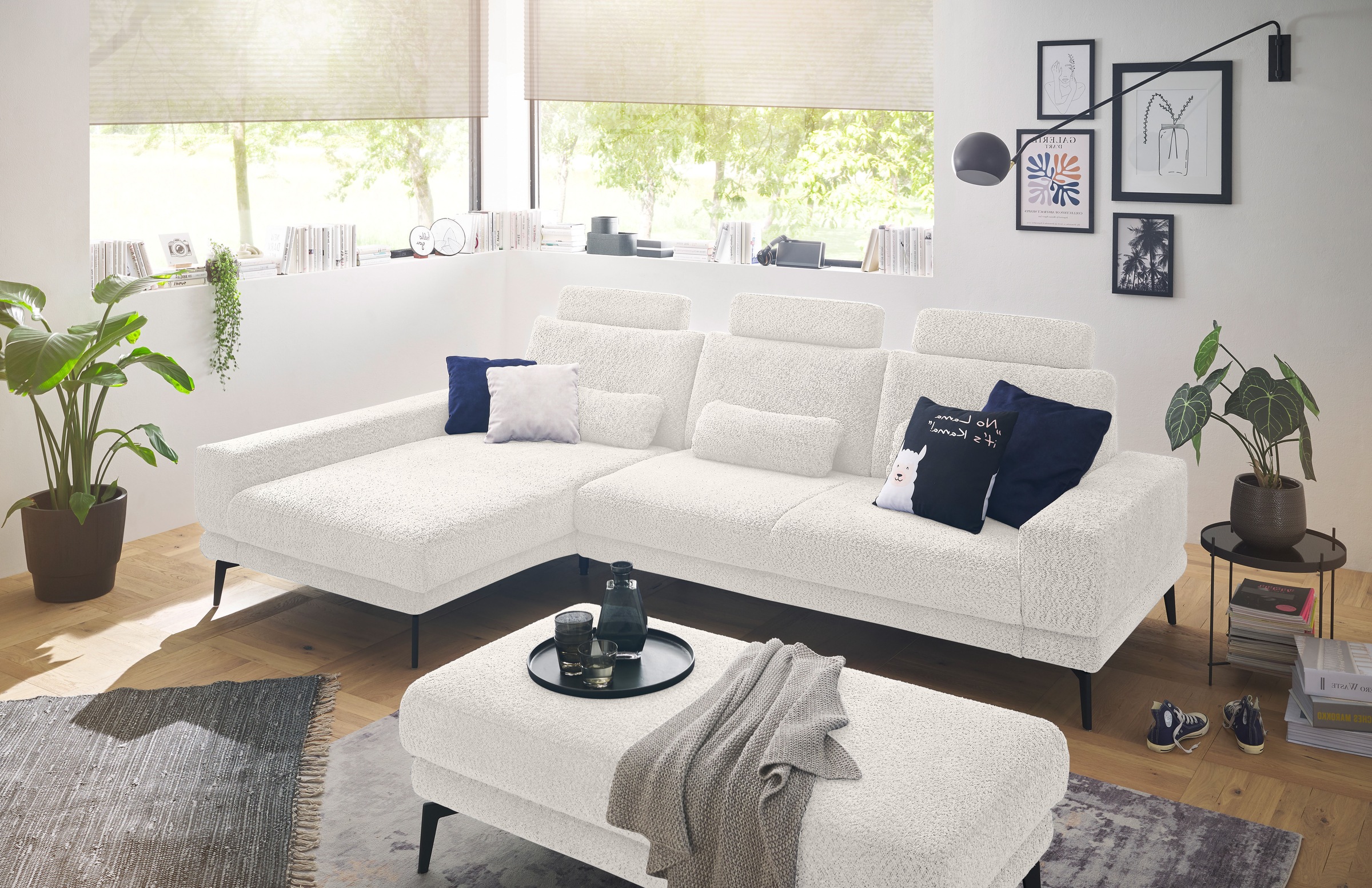 set one by Musterring Ecksofa »SO 3600, inkl motor. Sitztiefenverstellung, Kopfstützen, Nierenkissen«, Sitzhöhe 42 cm, Kaltschaum, Breite 293 x Tiefe 180 cm, Kama natur