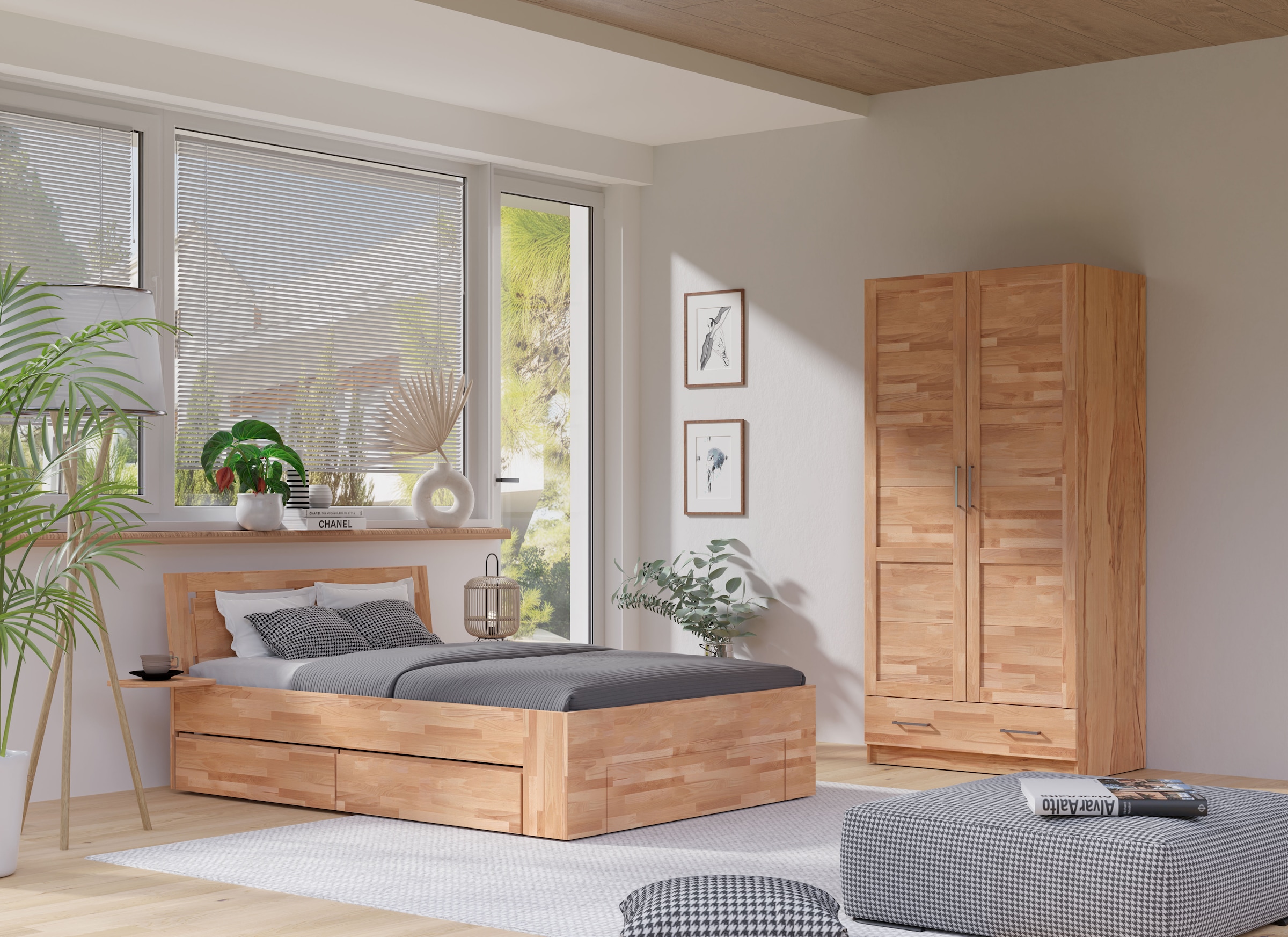 Home affaire Kleiderschrank »Sabrina, 97x60x200cm, natürlicher Landhausstil«, teilmassiv, Buche oder Eiche, FSC-zertifiziert, Metallgriffe