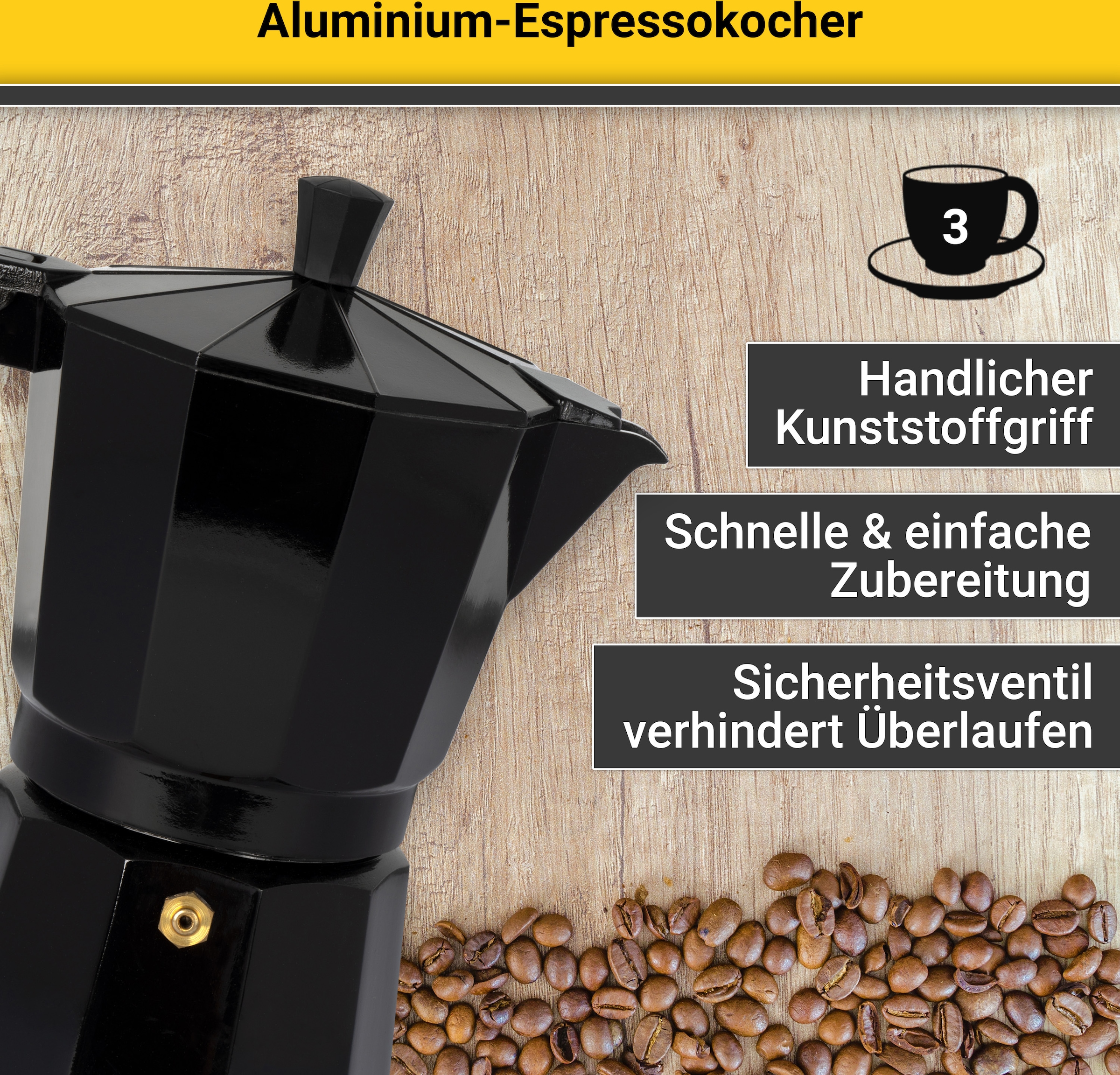 Krüger Espressokocher »Italiano«, 0,2 l Kaffeekanne, traditionell italienisch, aus Aluminium, mit Silikon-Dichtungsring