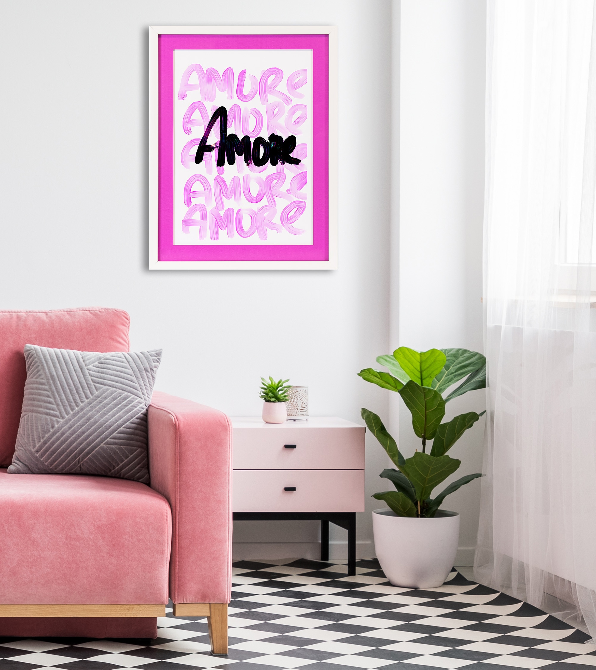 queence Bild mit Rahmen »Spruch, Sprüche, Liebe«, Liebessprüche-Sprüche, (1 St.), Poster mit buntem Acrylglas Passepartout