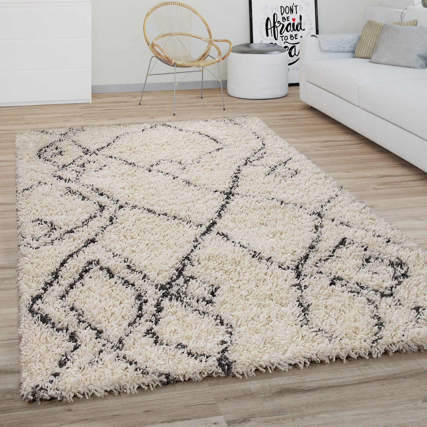 Paco Home Hochflor-Teppich »Kalmar 448«, rechteckig, 44 mm Höhe, Shaggy, Scandi Design, modernes Rauten Muster, weich & kuschelig