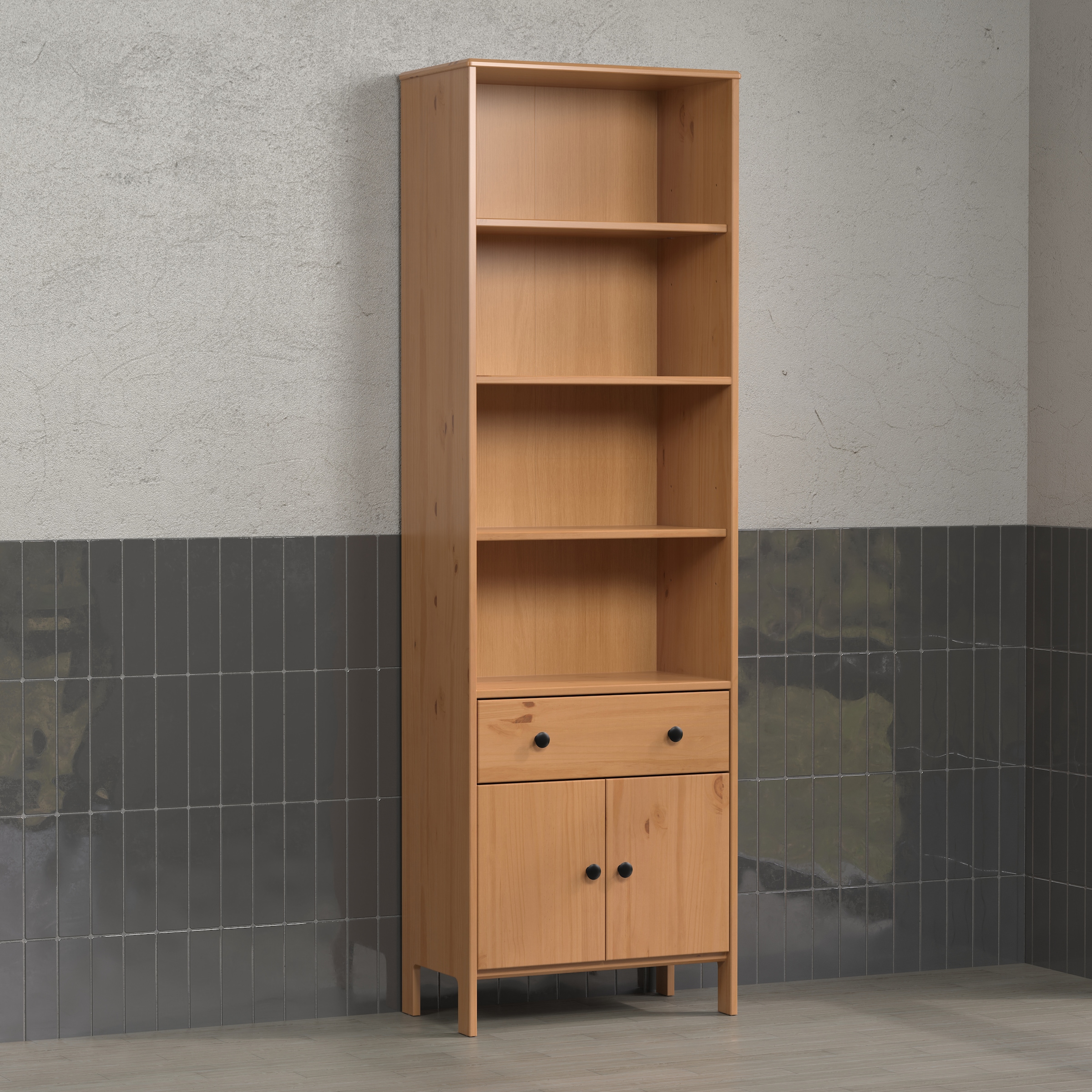 welltime Hochschrank »Kall« 1 Stk. tlg. Badezimmerschrank aus Kiefer-Massivholz - Maße (B/T/H) 60/33/188 cm