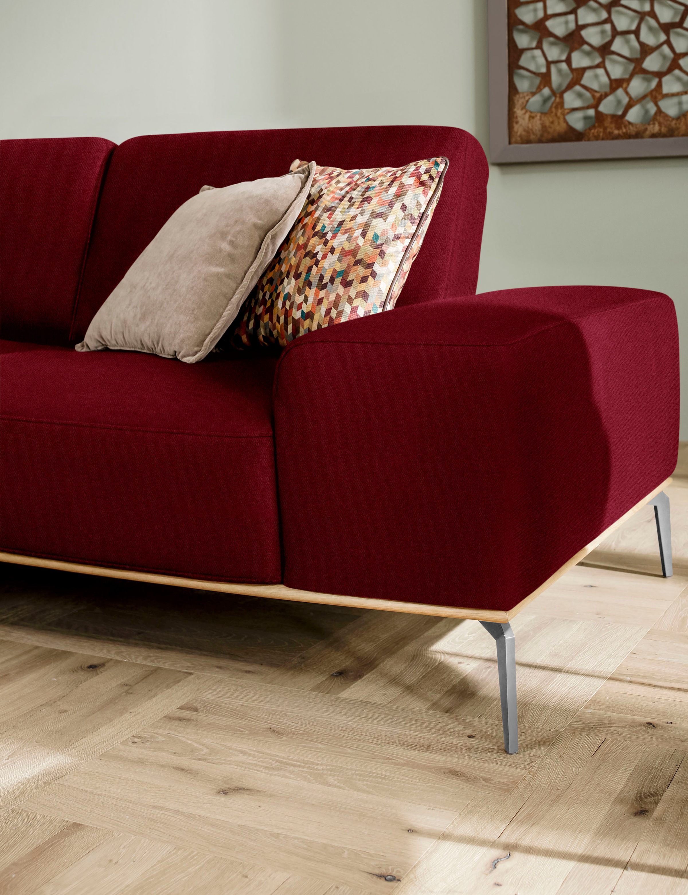 W.SCHILLIG Ecksofa »run, Designsofa mit tollem Sitzkomfort, bequem, L-Form«, mit elegantem Holzsockel, Füße in Chrom glänzend, Breite 319 cm