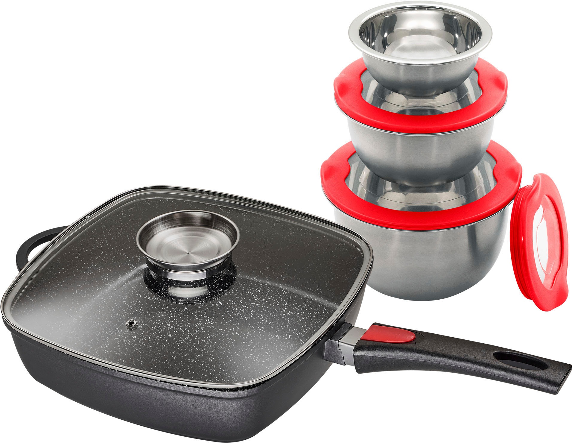 KING Bratpfanne, Aluminiumguss, (Set, 8 tlg., 3 Schüsseln Ø17,5/14.5/12cm m günstig online kaufen