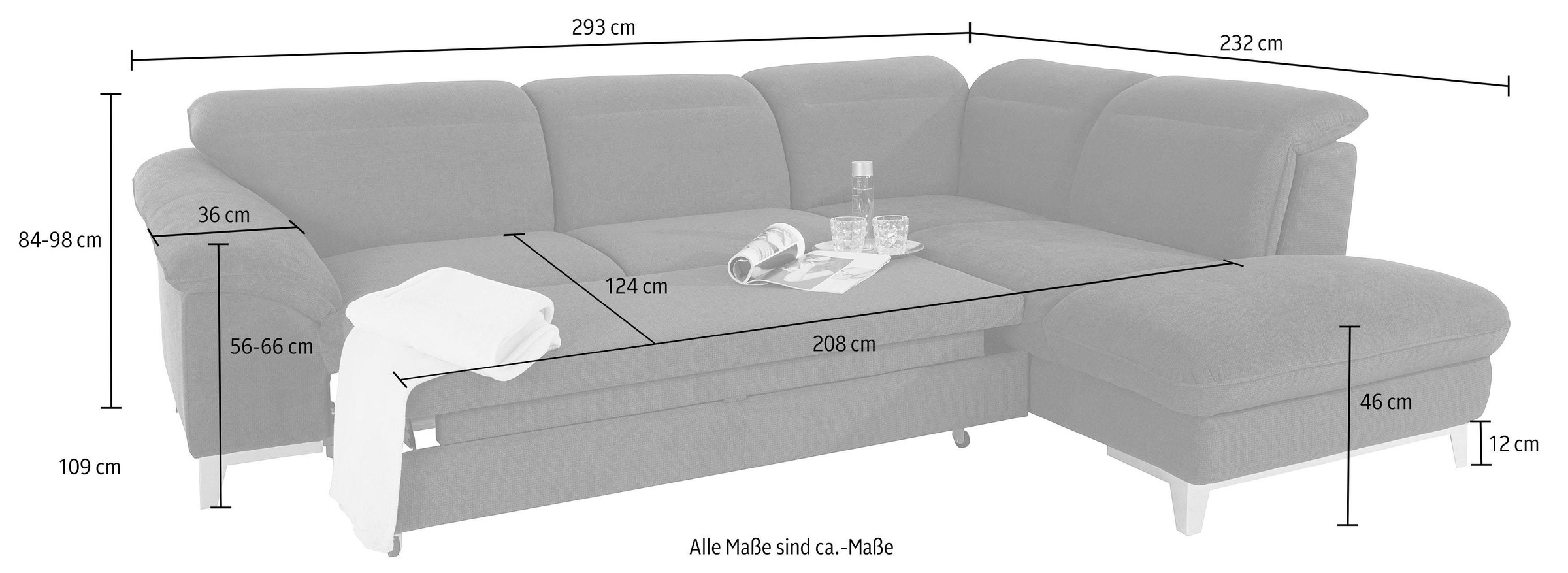 COTTA Polstergarnitur »Teresa L-Form«, (Set), Set bestehend aus: Ecksofa mit Kopfteilverstellung & Hocker