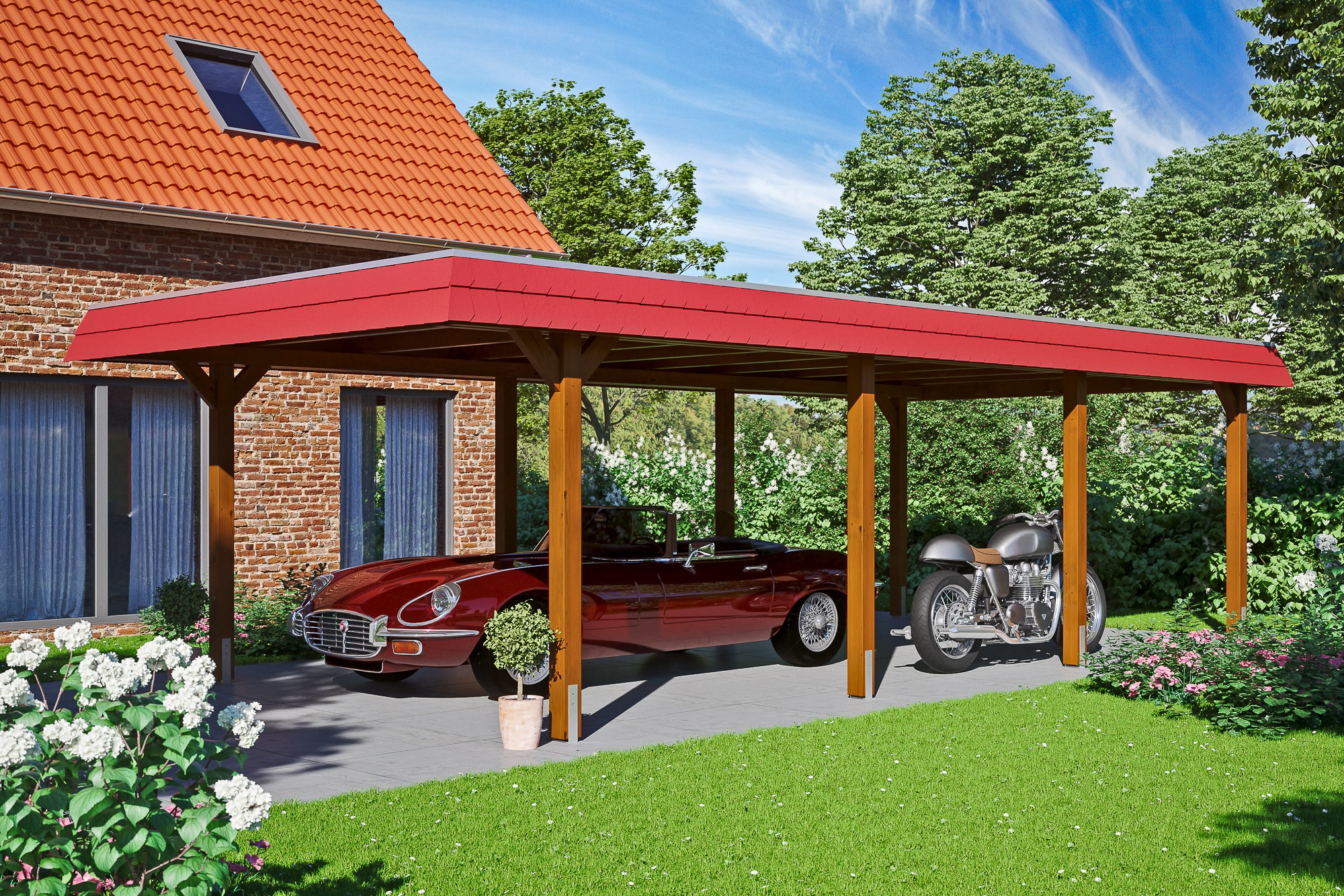 Skanholz Einzelcarport »Wendland« Leimholz 341 cm Nussbaum mit Aluminiumdac günstig online kaufen