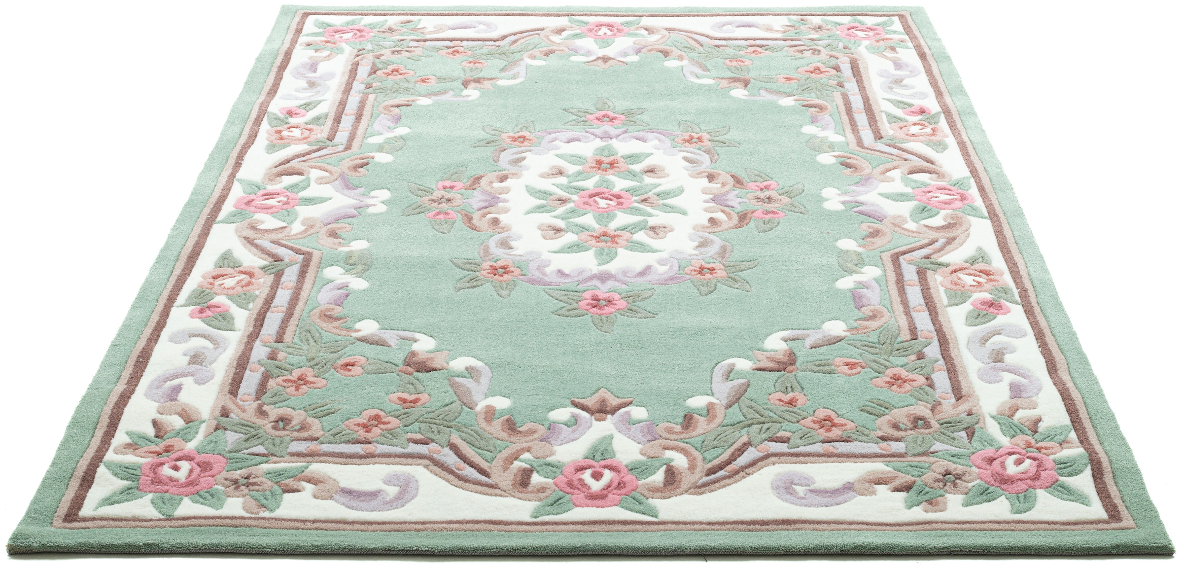 THEKO Teppich »Ming« rechteckig 14 mm Höhe handgefertigt, Pastell-Farben, florales Design, Wohnzimmer