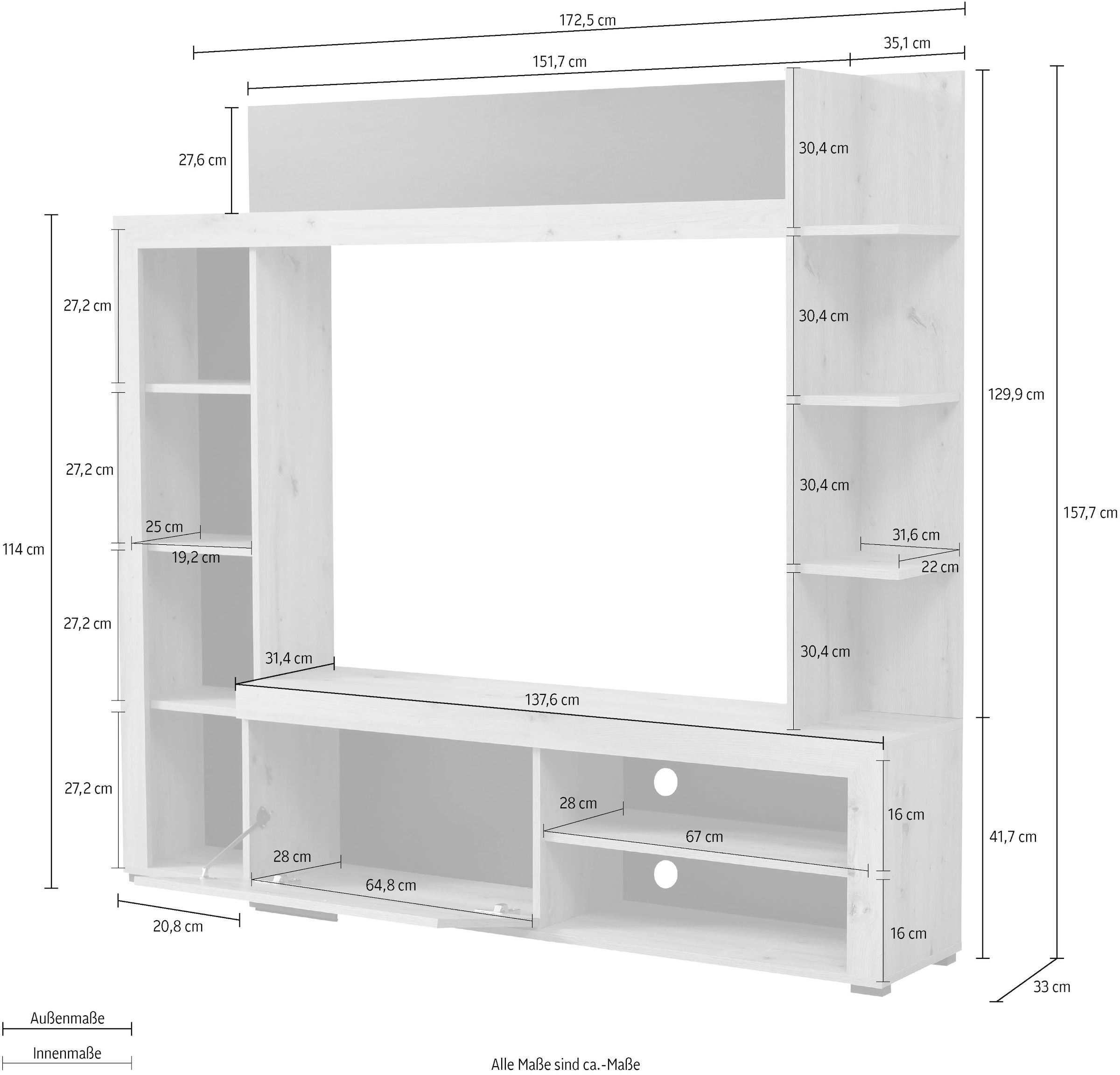 INOSIGN Wohnwand »Rubi«, mit TV-Lowboard und Regalumbau, Breite/Höhe 172,5/157,7 cm
