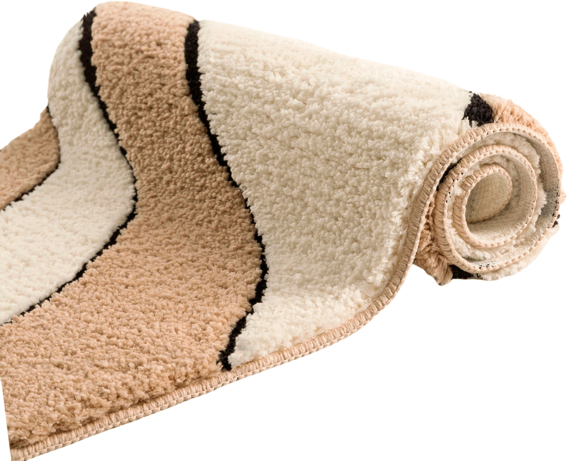 my home Badematte »Anna, Badvorleger, Badezimmer Teppich«, rutschhemmend beschichtet, fußbodenheizungsgeeignet-schnell trocknend, Badteppich, Hoch Tief Effekt, Modern, Weich, Wellen