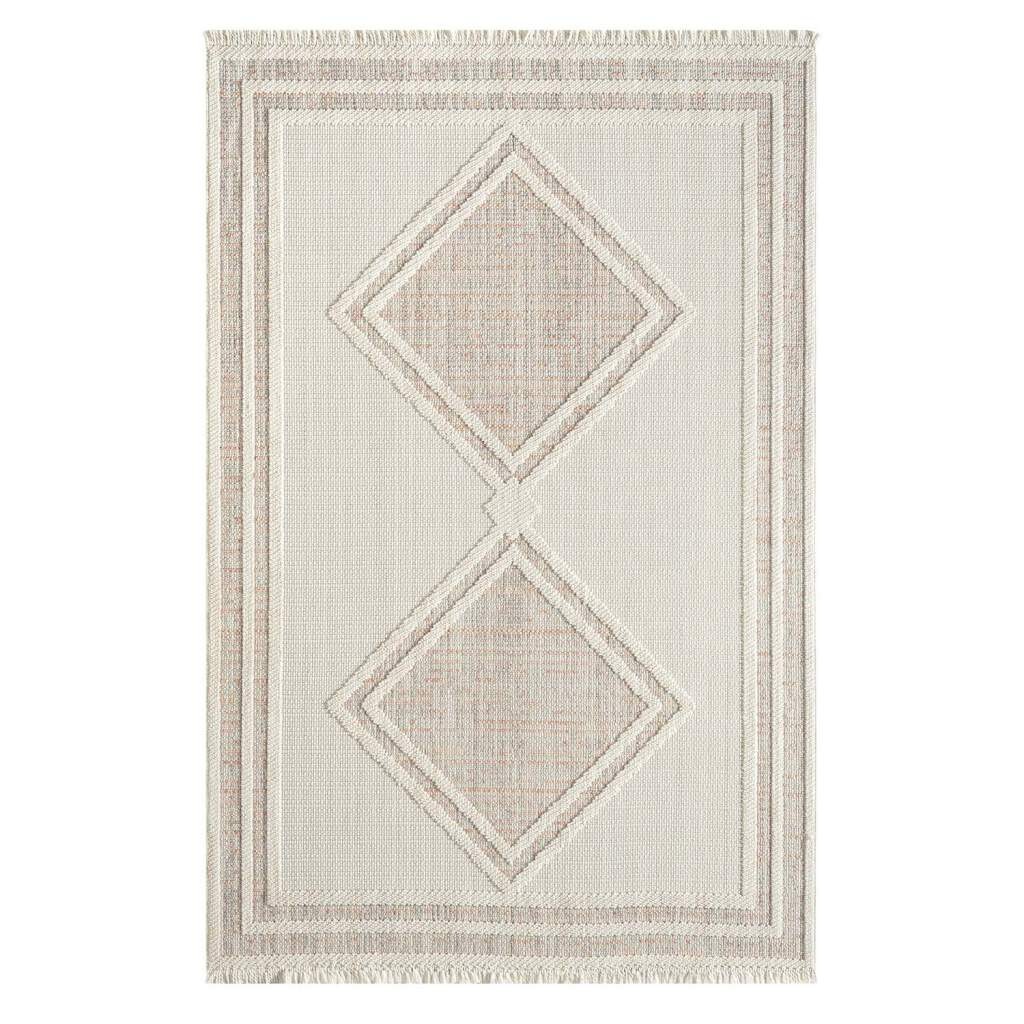 Carpet City Teppich »LINDO 8853«, rechteckig, 11 mm Höhe, Kurzflor, Hochtief-Muster/ 3D-Effekt, Fransen, Boho-Stil, Wohnzimmer