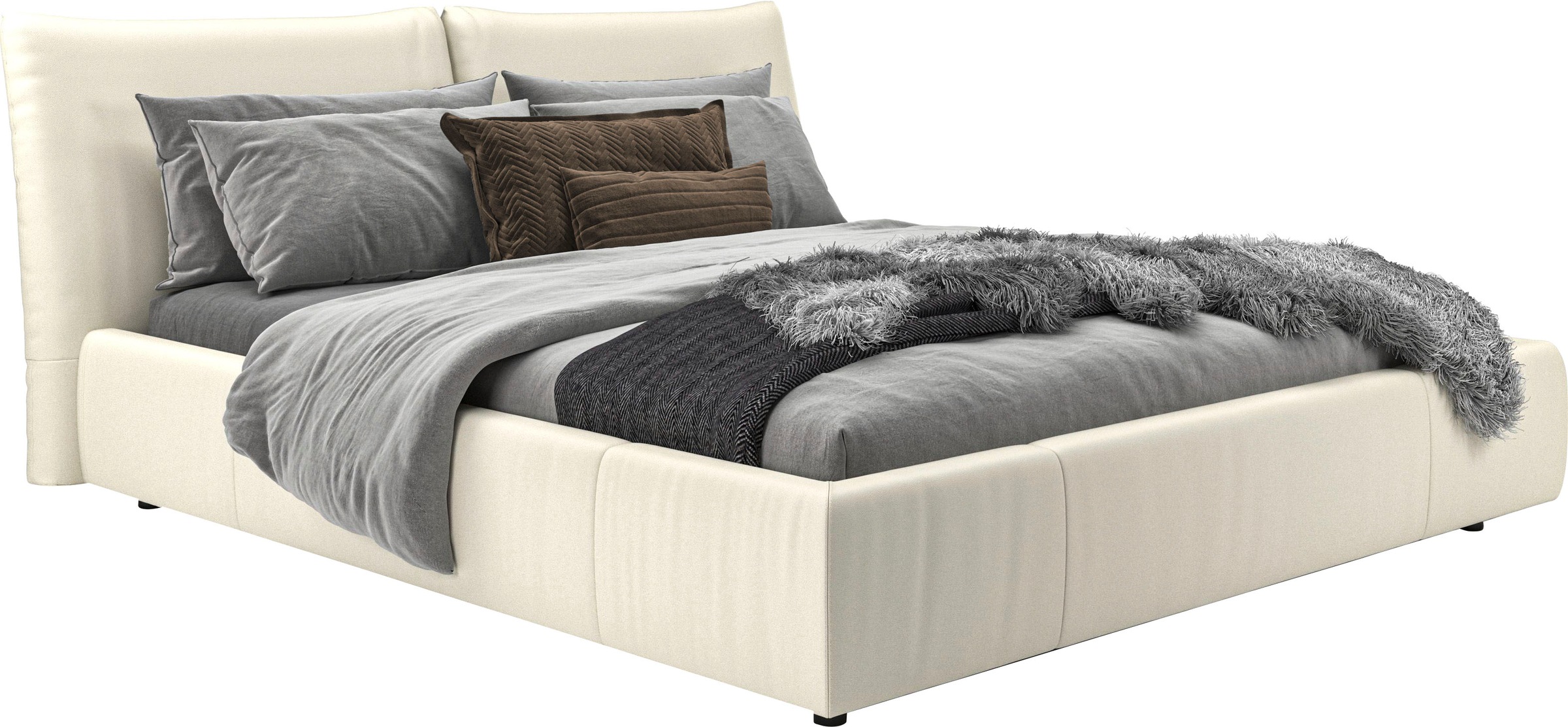 Polsterbett „Priora“, auch in NaturLEDER, Cord, belastbar bis 280kg, auch Überlänge 220 cm, weiss NaturLEDER