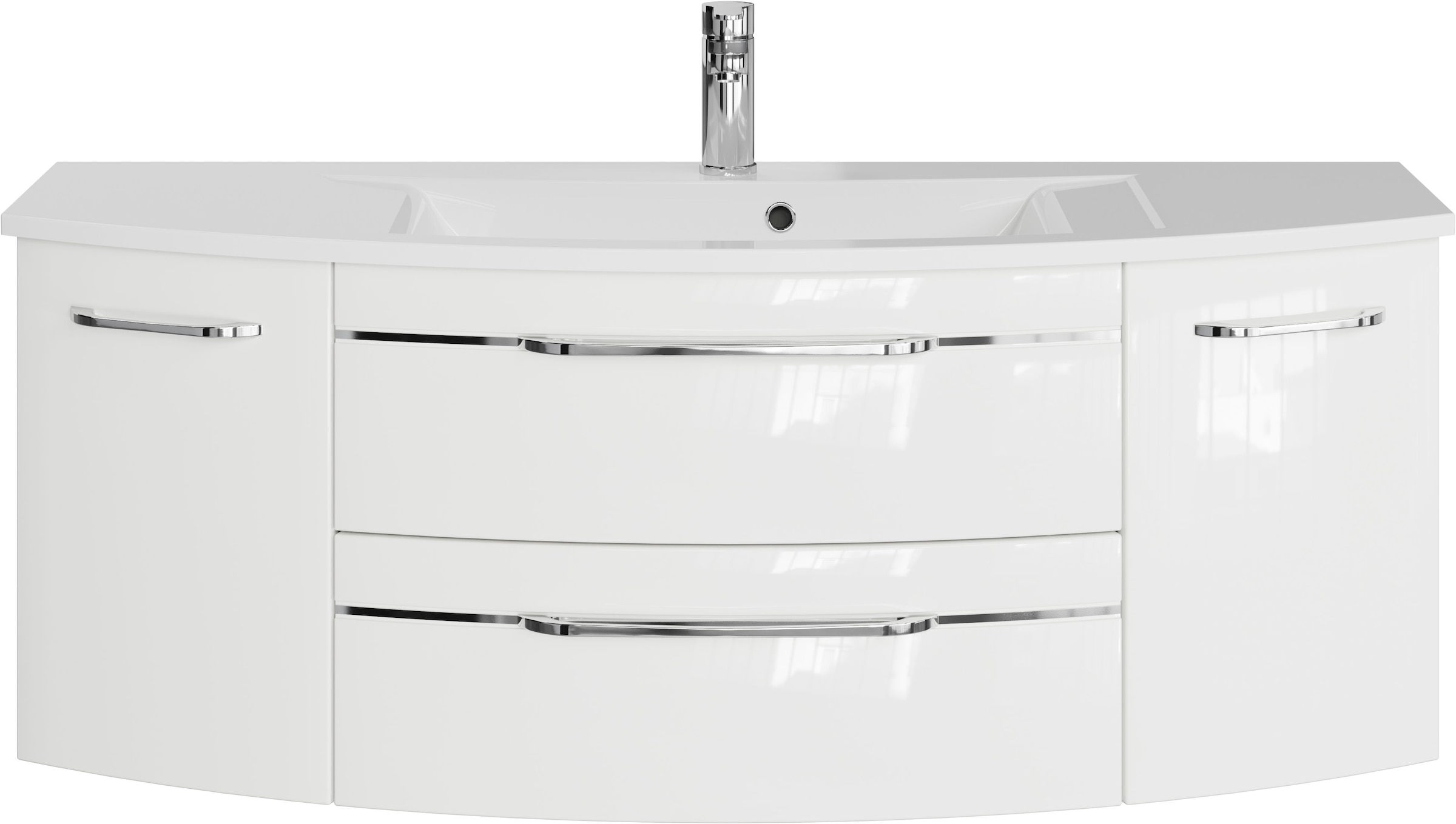 Saphir Badmöbel-Set »Serie 7045 2-teilig Mineralmarmor-Waschtisch mit LED-Spiegelschrank«, (Set, 2 St.), Badezimmer-Set 133,2 cm breit, inkl. Türdämpfer, 5 Türen, 2 Schubladen