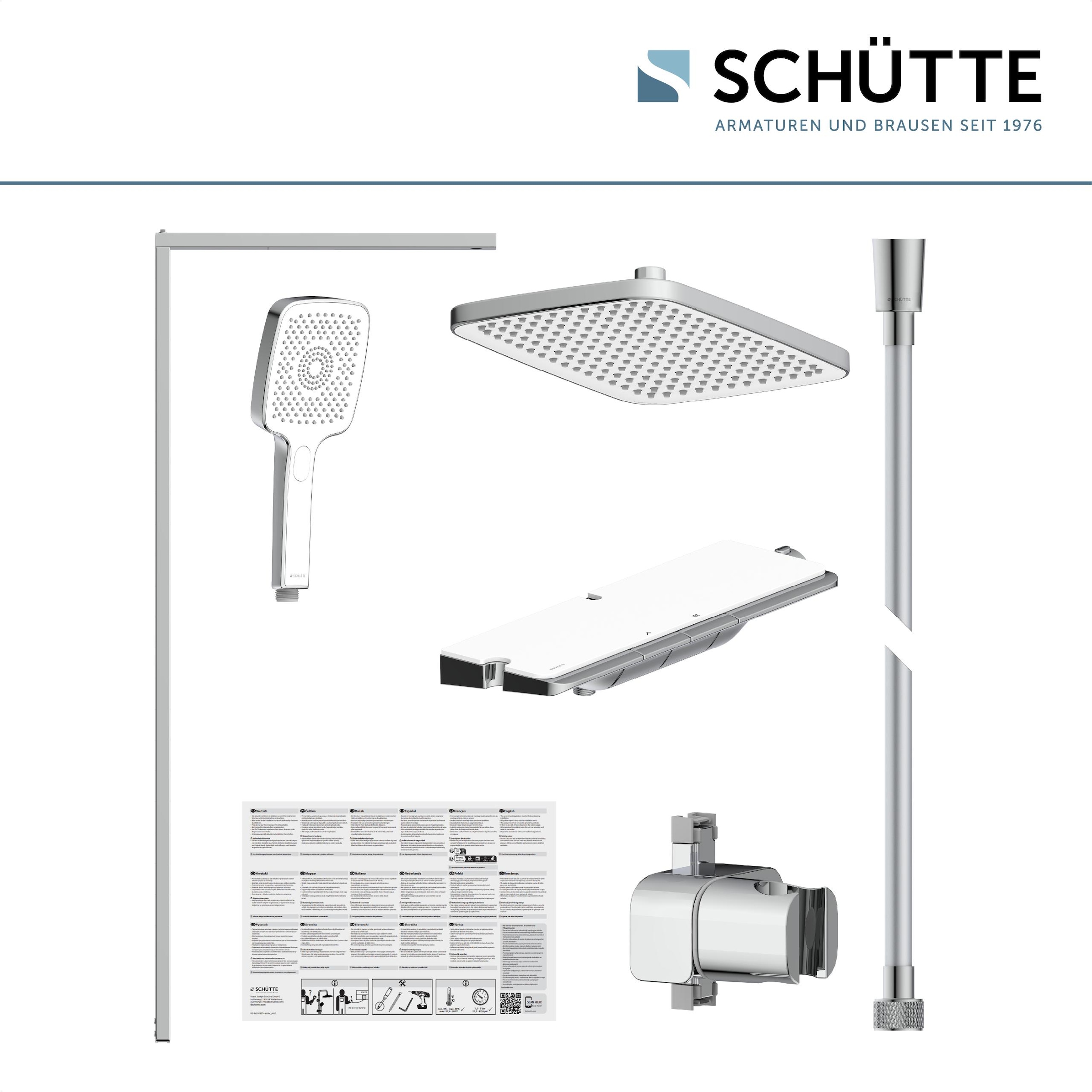 Schütte Duschsystem »HAWAII Überkopfbrause-Set«, (Komplett-Set, Inkl. Montagematerial und Dichtungen), mit Thermostatarmatur, Glasablage, Brausehalter