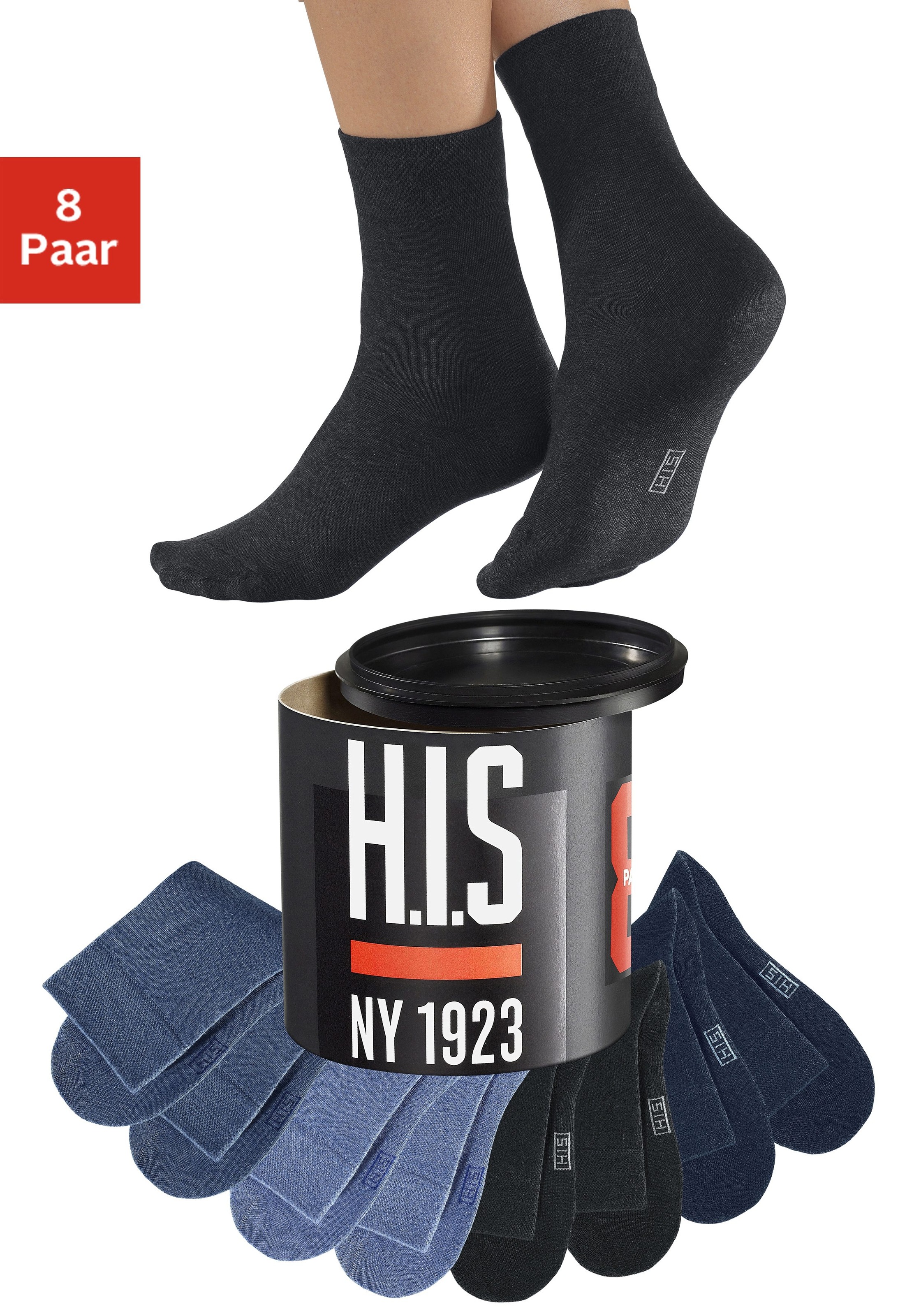 H.I.S Socken, (Dose, 8 Paar), in der Geschenkdose