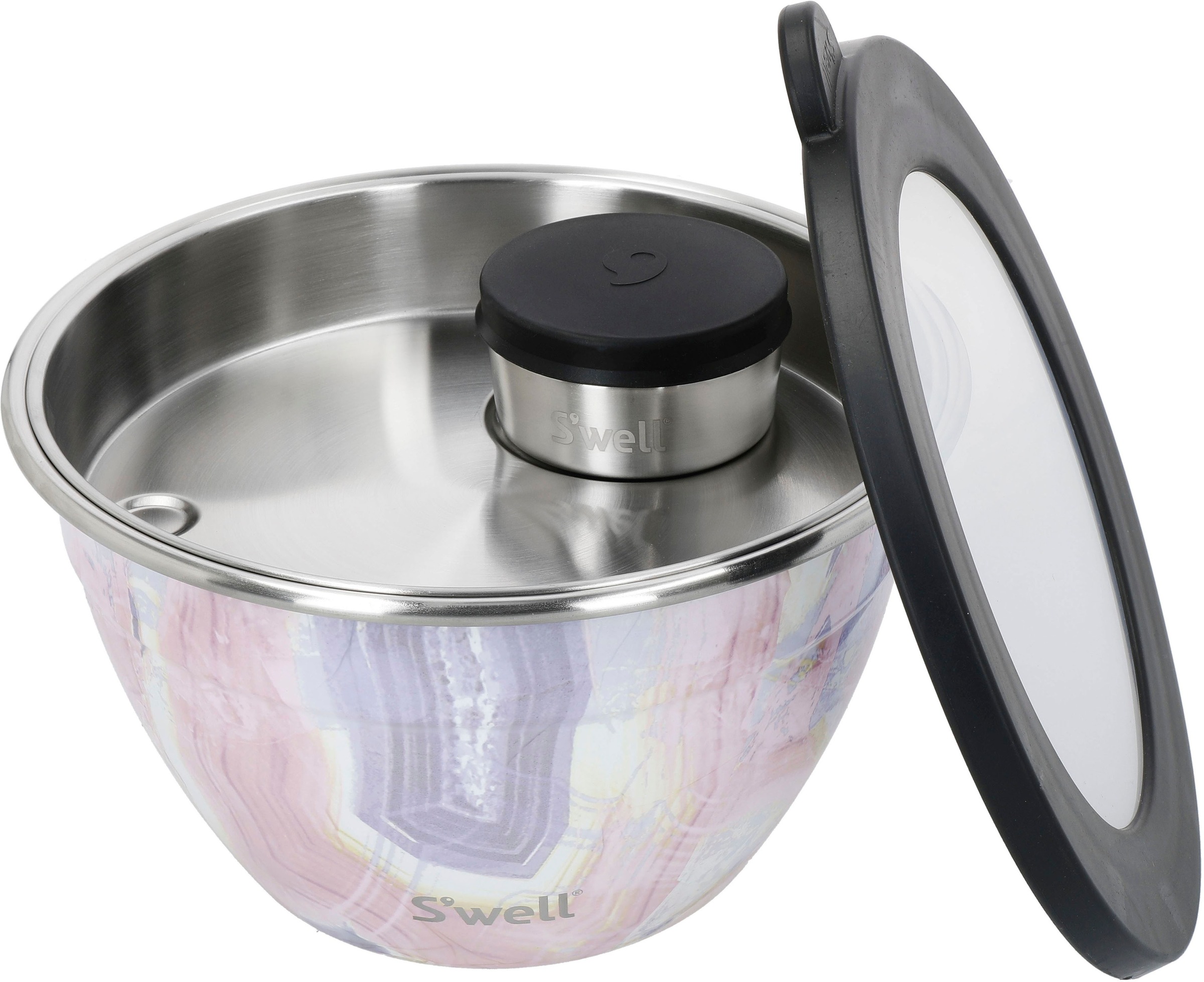 S'well Salatschüssel »S'well Calacatta Gold Salad Bowl Kit, 1.9L«, 3 tlg., aus Edelstahl, Therma-S'well®-Technologie mit vakuumisolierten Außenschale