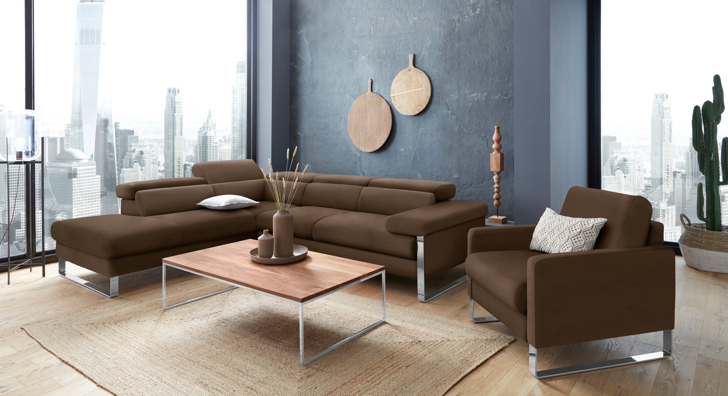 W.SCHILLIG Ecksofa »finn, toller Sitzkomfort, L-Form, hochwertige Verarbeitungsdetails«, German Design Award 2016, Fußgestell Chrom glänzend, Breite 281 cm
