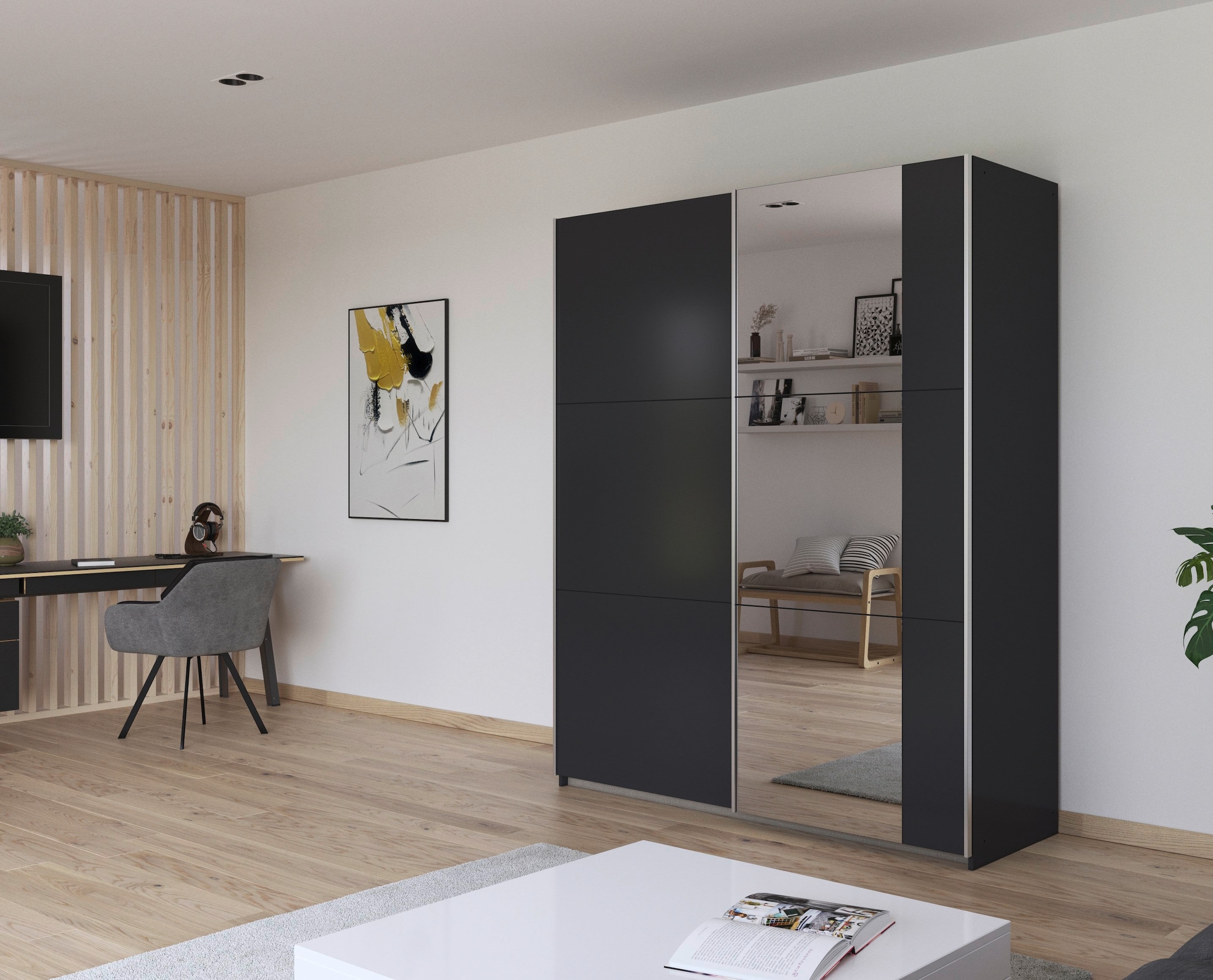 rauch Schwebetürenschrank »Kleiderschrank Drehtürenschrank Schrank Garderobe KRONACH TOPSELLER«, mit Spiegel und viel Stauraum, Metallgriffleisten, MADE IN GERMANY