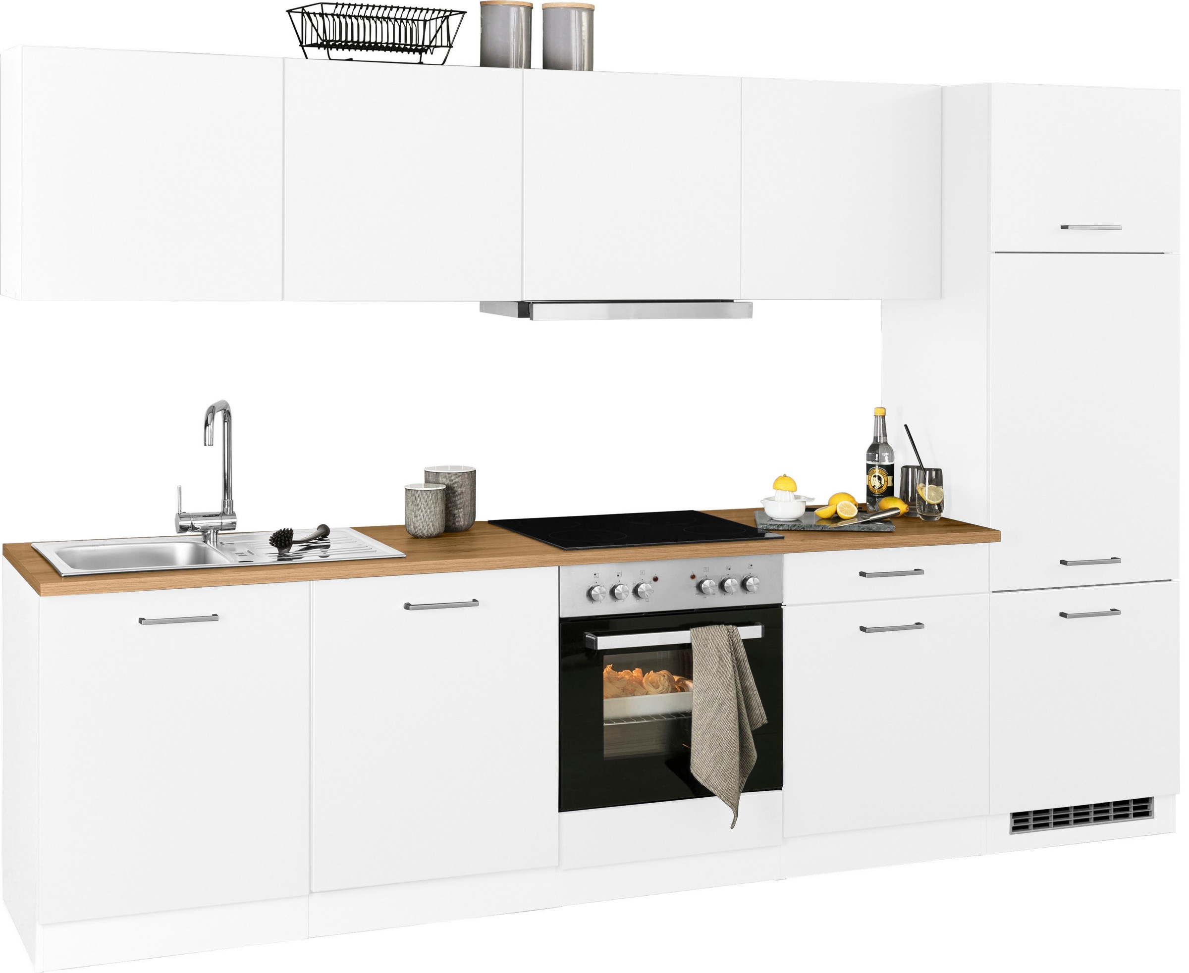 KOCHSTATION Küchenzeile »KS-Kehl«, mit E-Geräten, Breite 300 cm, inkl. Kühlschrank