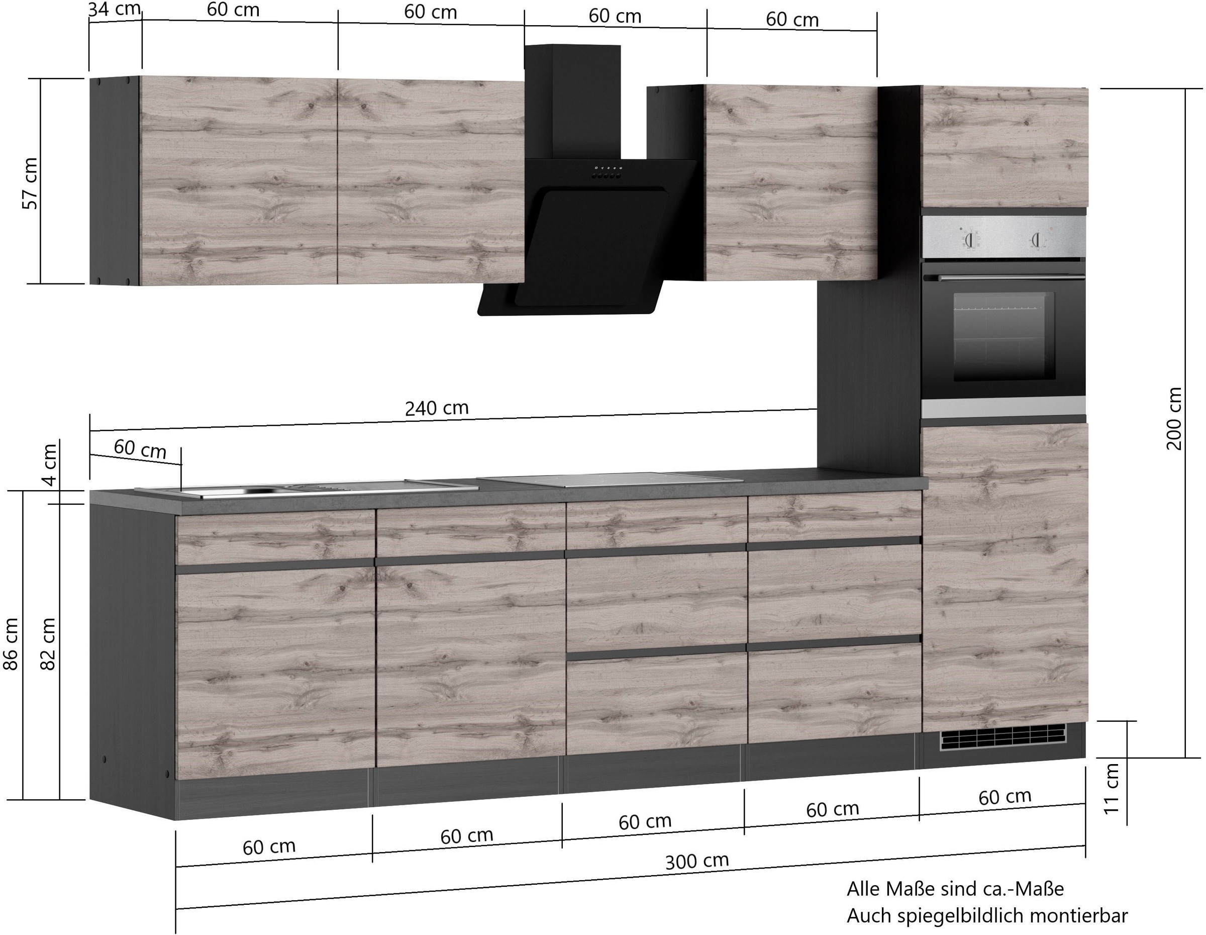 KOCHSTATION Küchenzeile »KS-Riesa« Stellbreite 300 cm, ohne E-Geräte