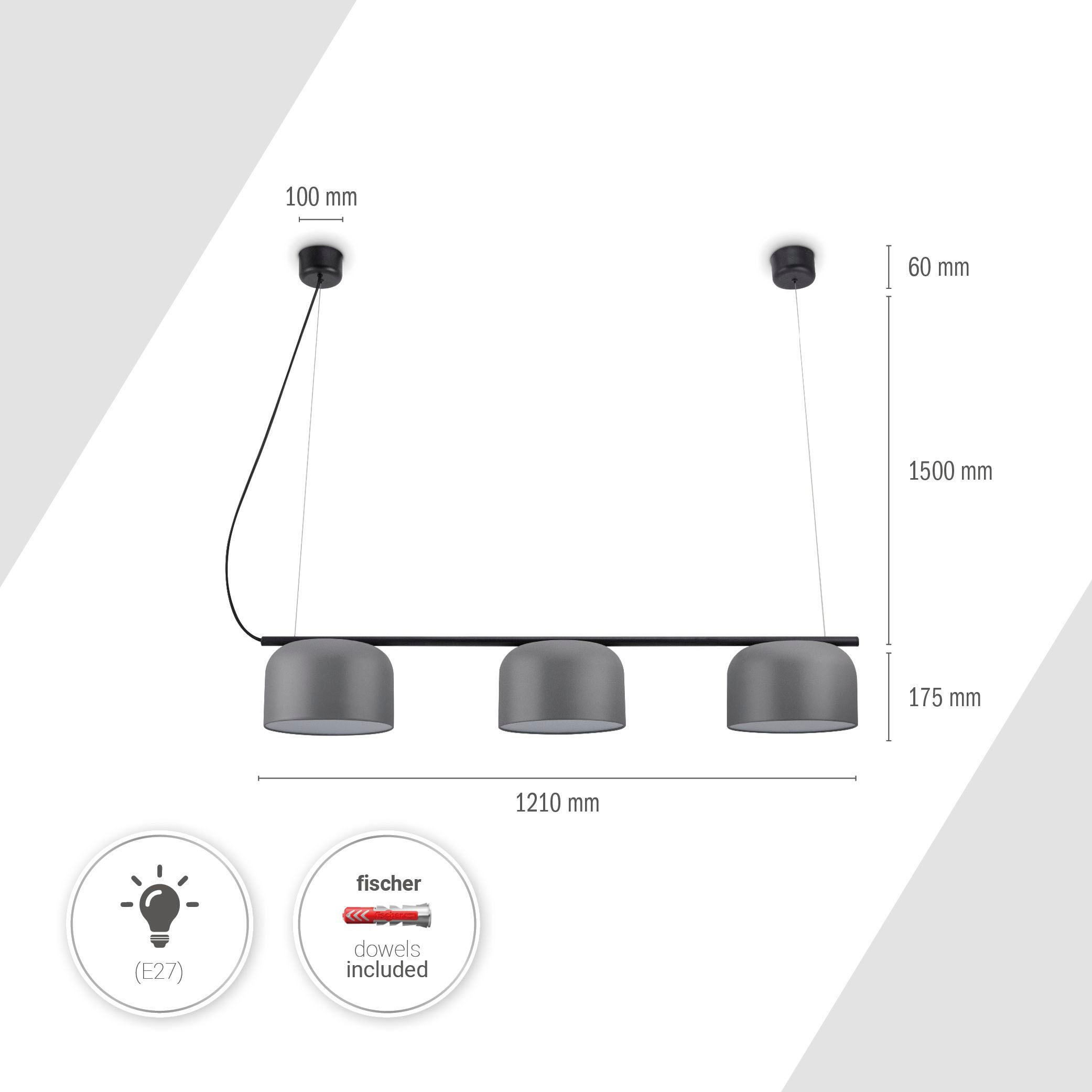 Paco Home Pendelleuchte »BOWL«, 3 flammig, Leuchtmittel E27 | ohne Leuchtmittel