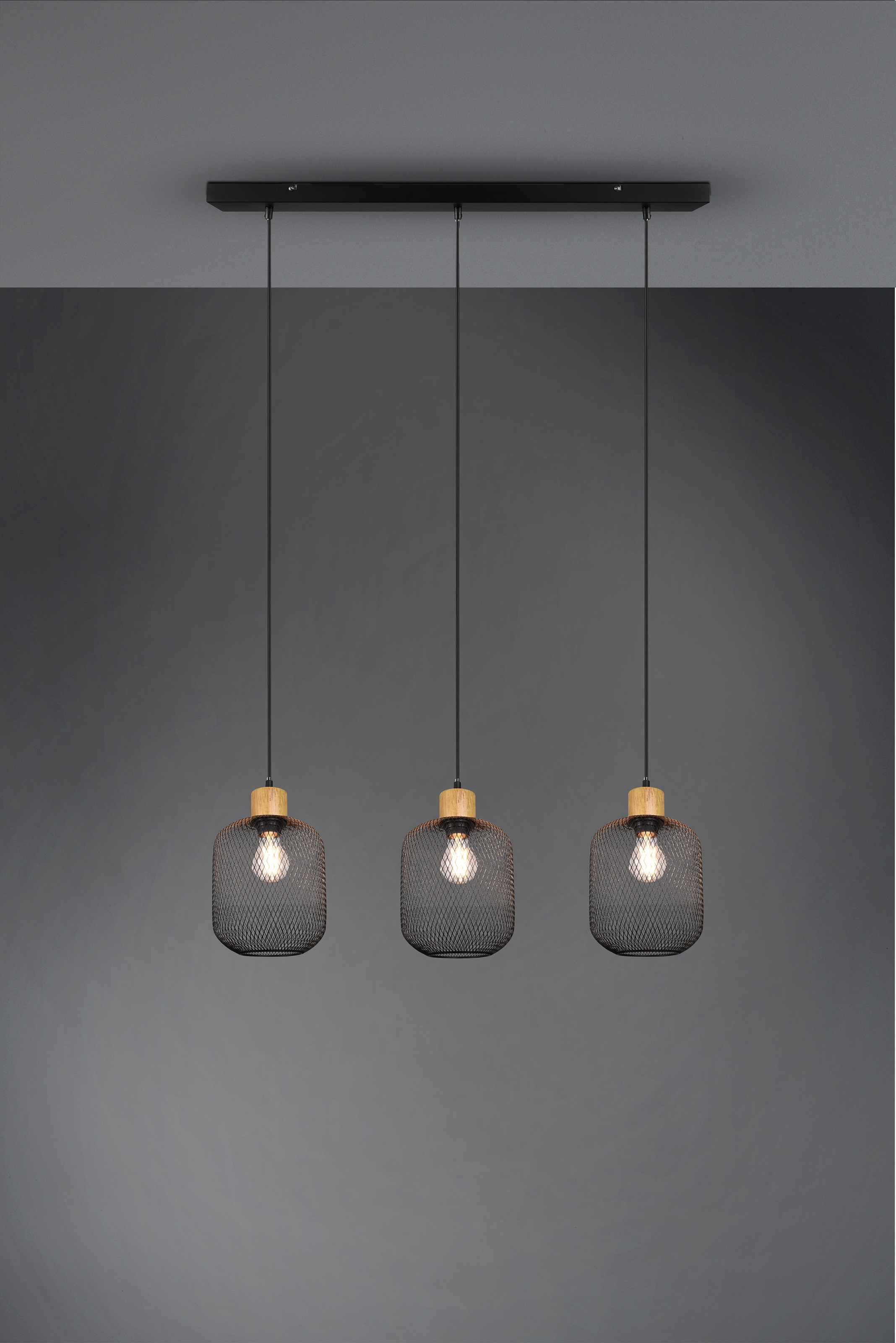 REALITY Leuchten Pendelleuchte »CALIMERO« E27 1 Stk. Holz-Deko, Leuchtmittel frei wählbar, Abhängung 150cm, Schirm Ã˜ 18cm