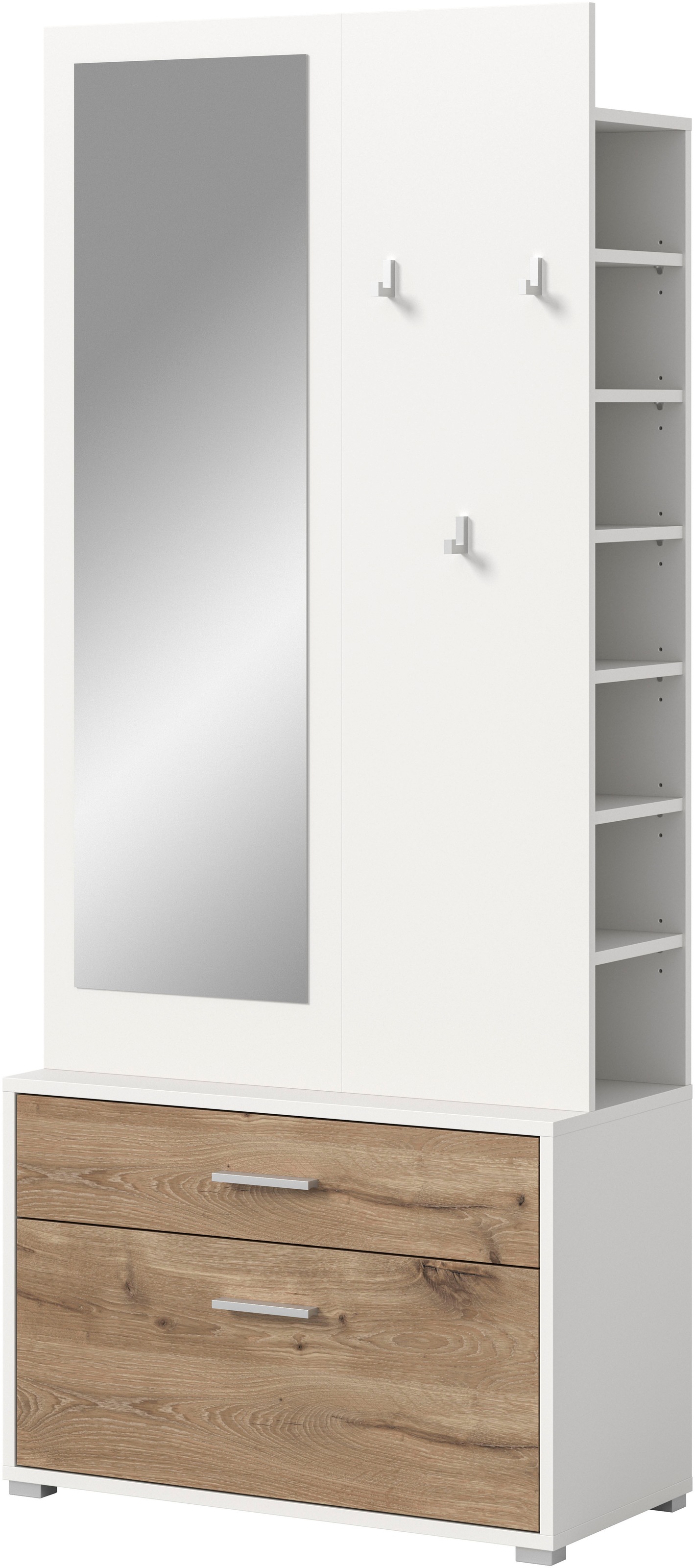 INOSIGN Kompaktgarderobe »Morrea, Höhe 190 cm, 1 Schubkästen, 6 Haken, 1 Kleiderstange, 7 Fächer«, (1 St.), schmale Garaderobe, Stauraum, Flur, Diele
