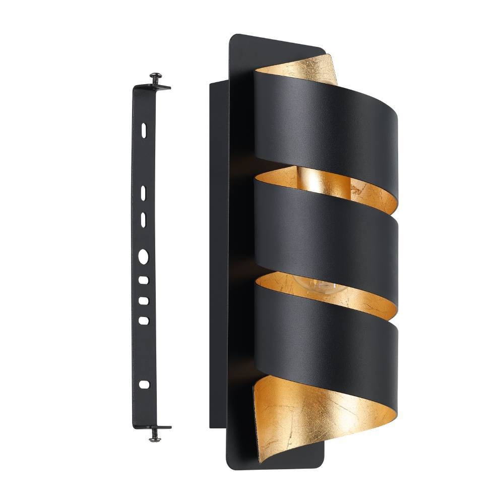 EGLO Wandleuchte »ELIZONDO Wandlampe, schwarz-gold, Metall, exkl. Leuchtmittel E14«, 1 flammig, Leuchtmittel E14 | ohne Leuchtmittel, Flurlampe, Wohnzimmerlampe, Industrial, spiralförmig, 8x27x11,5cm