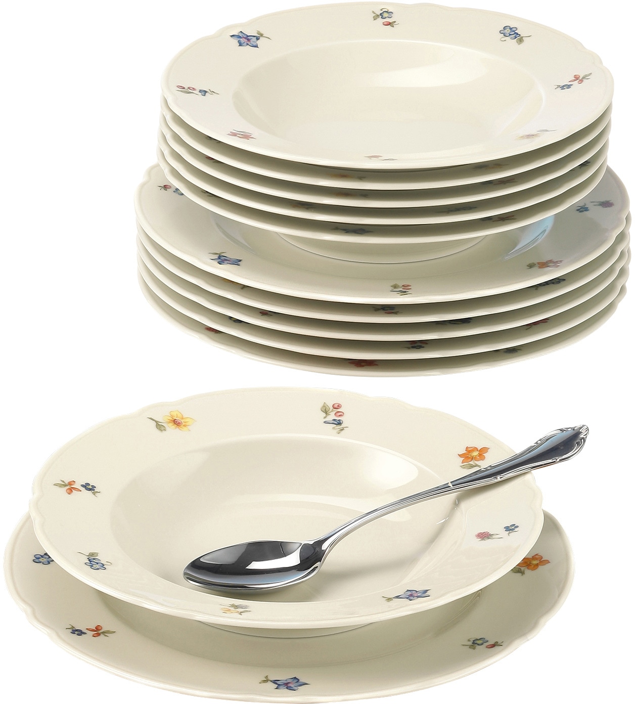 Seltmann Weiden Tafelservice »Teller Set, Geschirr-Set Marieluise«, (Set, 12 tlg.), Speiseteller, Suppenteller Made in Germany, 12 Teile, für 6 Personen
