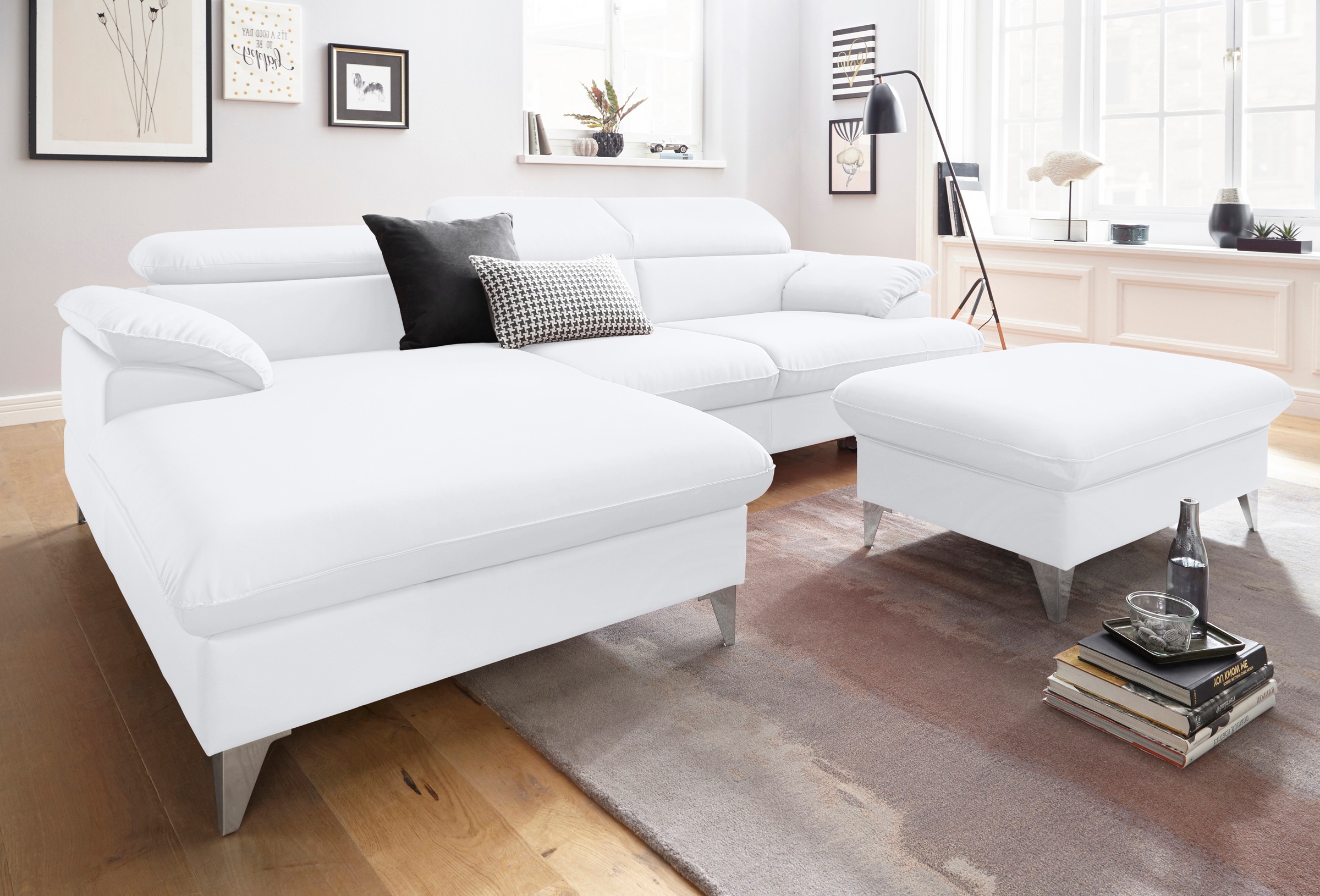 COTTA Polstergarnitur »Caluso«, (2 tlg.), Set: bestehend aus Ecksofa, Hocker, Ecksofa inkl. Kopfteilverstellung