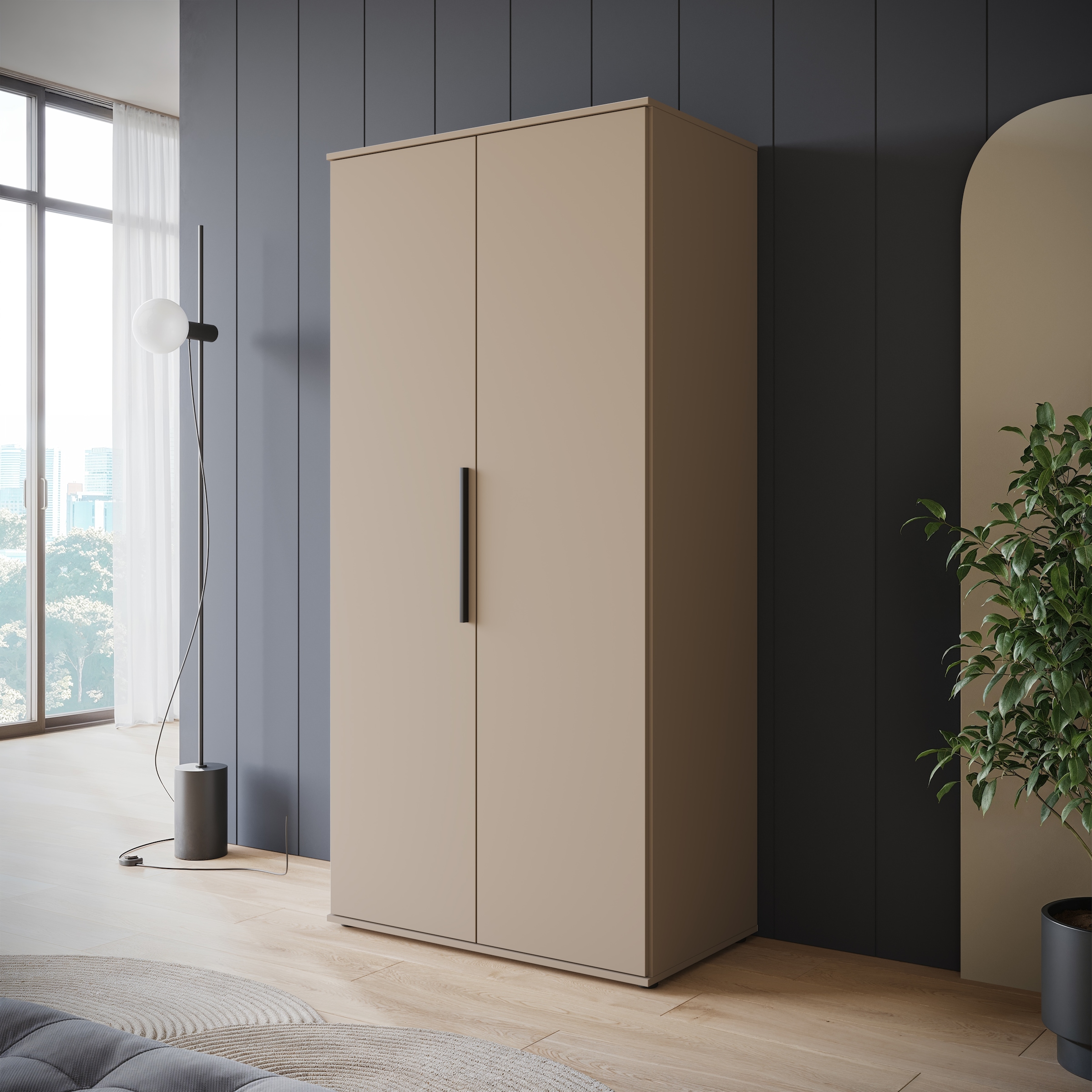 INOSIGN Kleiderschrank »LAGOS Wäscheschrank, Garderobe, schwarze Griffe, Made in Europe«, Moderner Drehtürenschrank, FSC-zertifiziert, Schlafzimmerschrank
