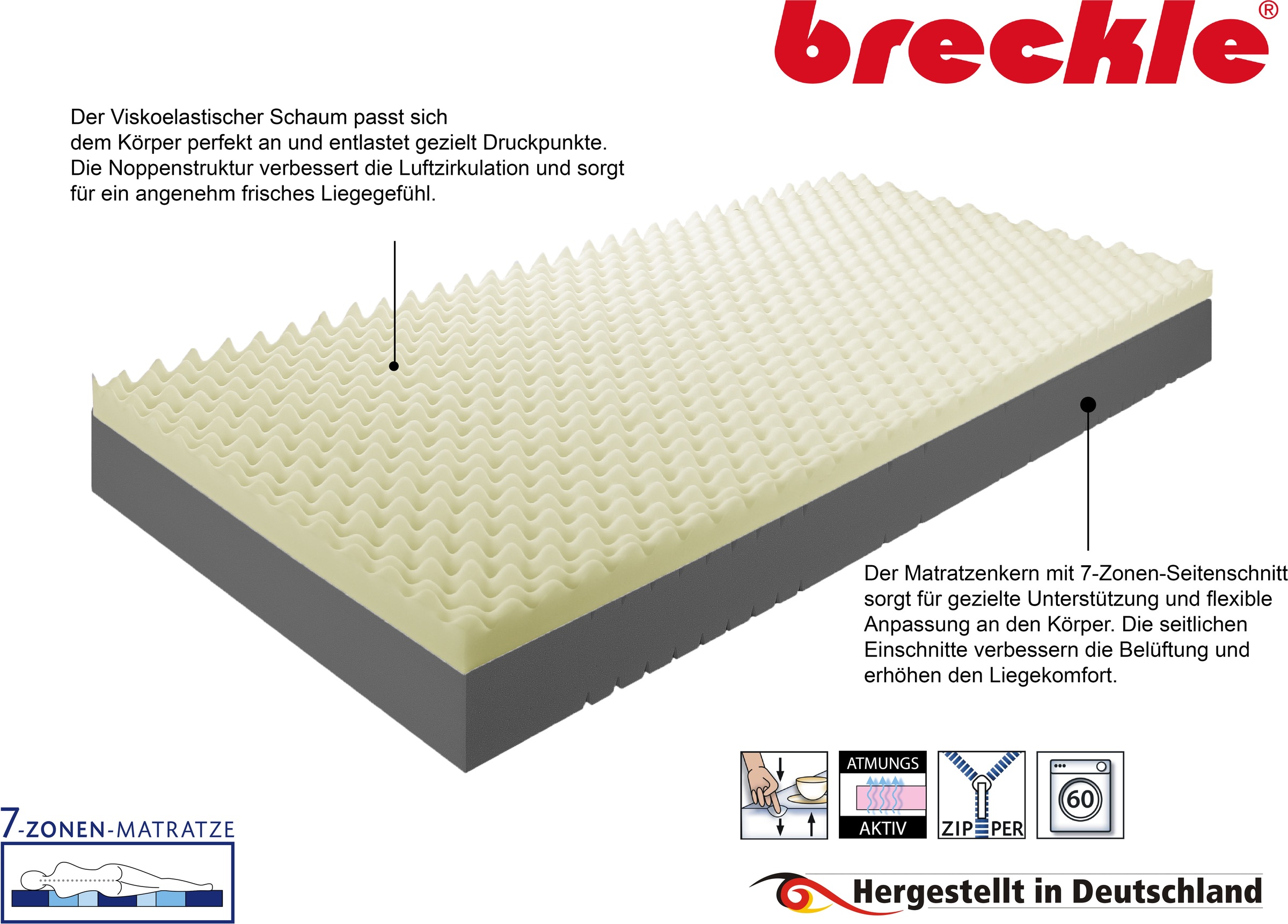 Breckle Visco-Matratze »Memory Pur« 25 cm hoch Raumgewicht: 28 kg/m³ 1 Stk. tlg. Optimale Körperanpassung, Matratze in diversen Größen erhältlich