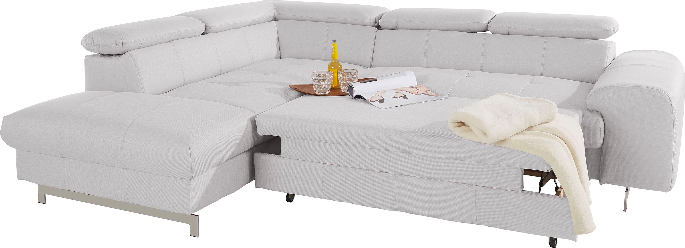 COTTA Polstergarnitur »Chef L-Form«, (Set, 2 tlg.), Set bestehend aus: Ecksofa mit Kopfteilverstellung & Hocker
