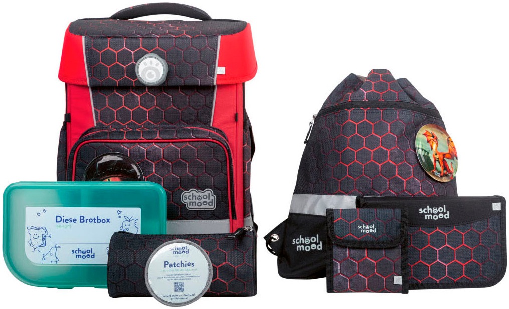 SCHOOL-MOOD Schulranzen »Champion, Mika (Drache)« retroreflektierende Flächen mit LED-Patchy; aus recyceltem Material Mika