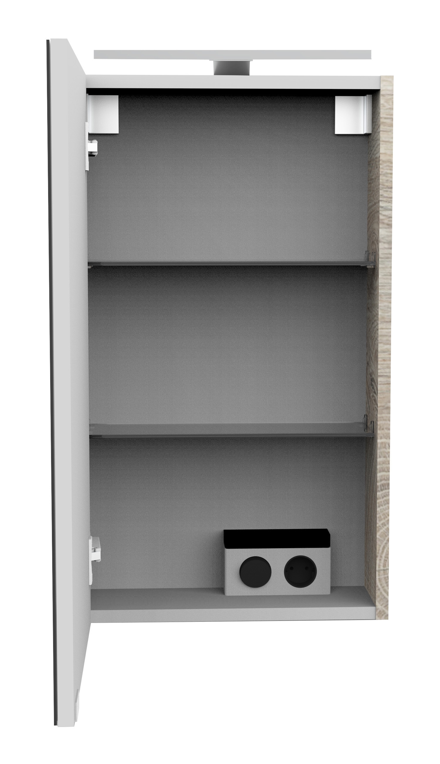 FACKELMANN Spiegelschrank »SBC«, (Spiegelschrank mit LED-Aufsatzleuchte), für das Gästebad, Schalter und Steckdose, Breite 40cm, Anschlag links
