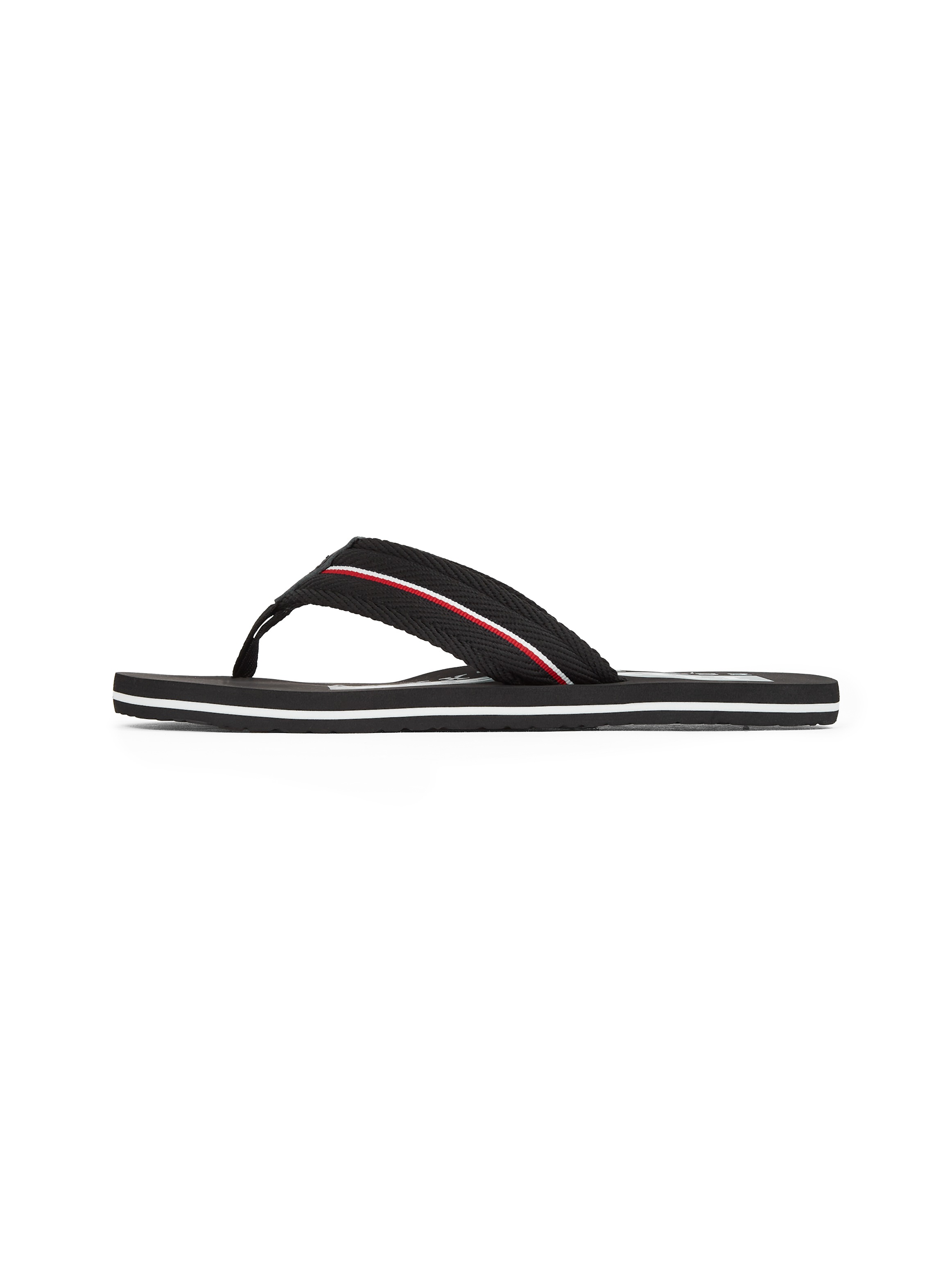 Tommy Hilfiger Zehentrenner »CORPORATE HILFIGER BEACH SANDAL«, Dianette, Sommerschuh, Flats, Bequemschuh mit Streifen